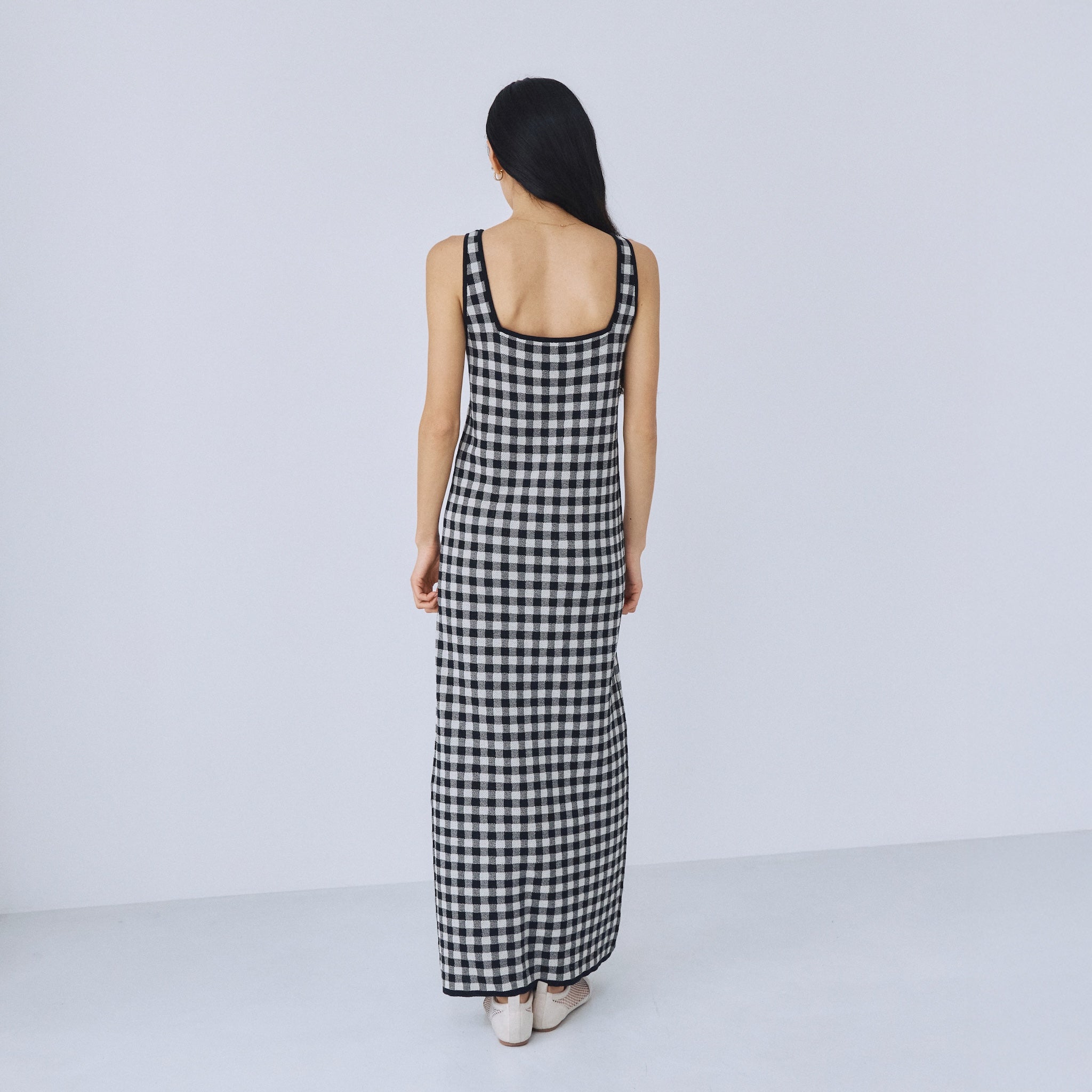 ギンガムチェックアイラインニットワンピース