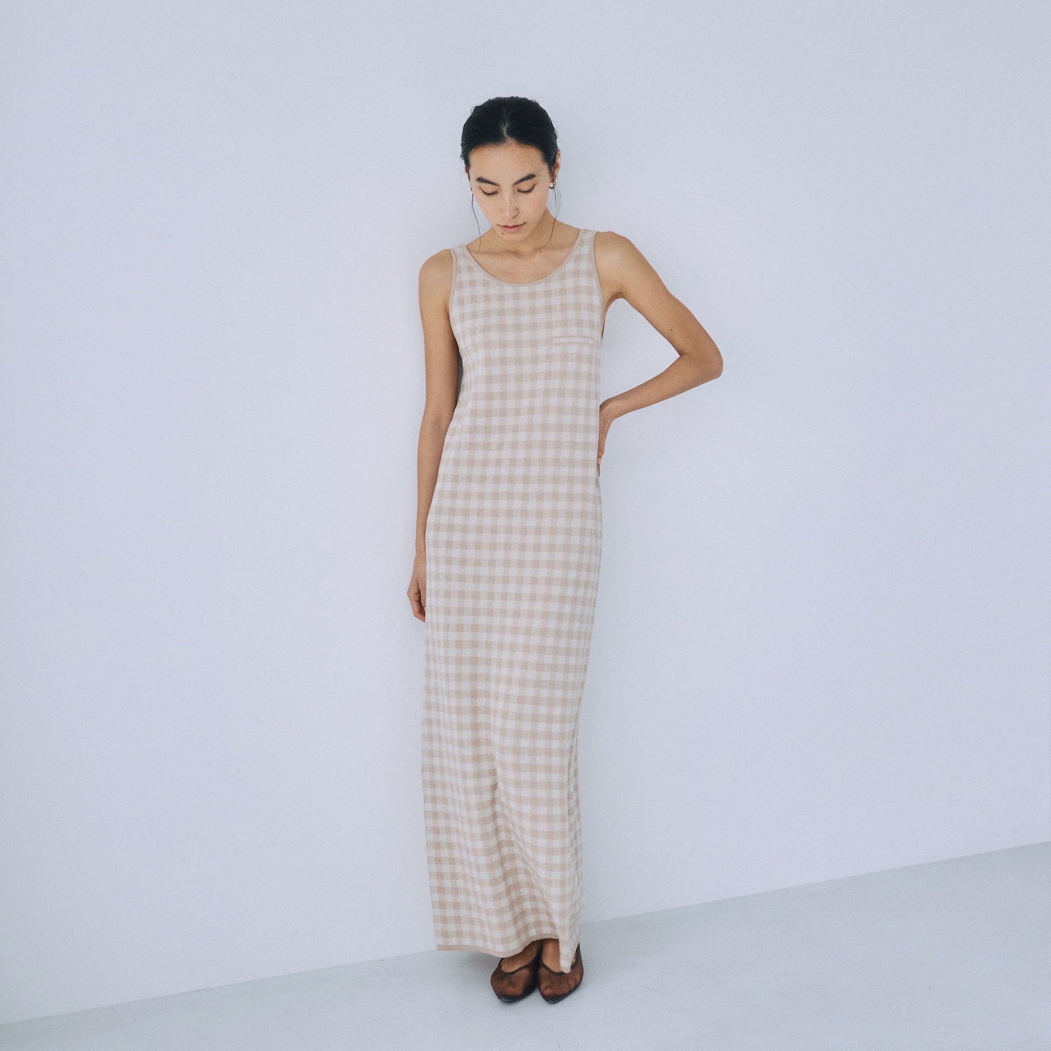 ギンガムチェックアイラインニットワンピース