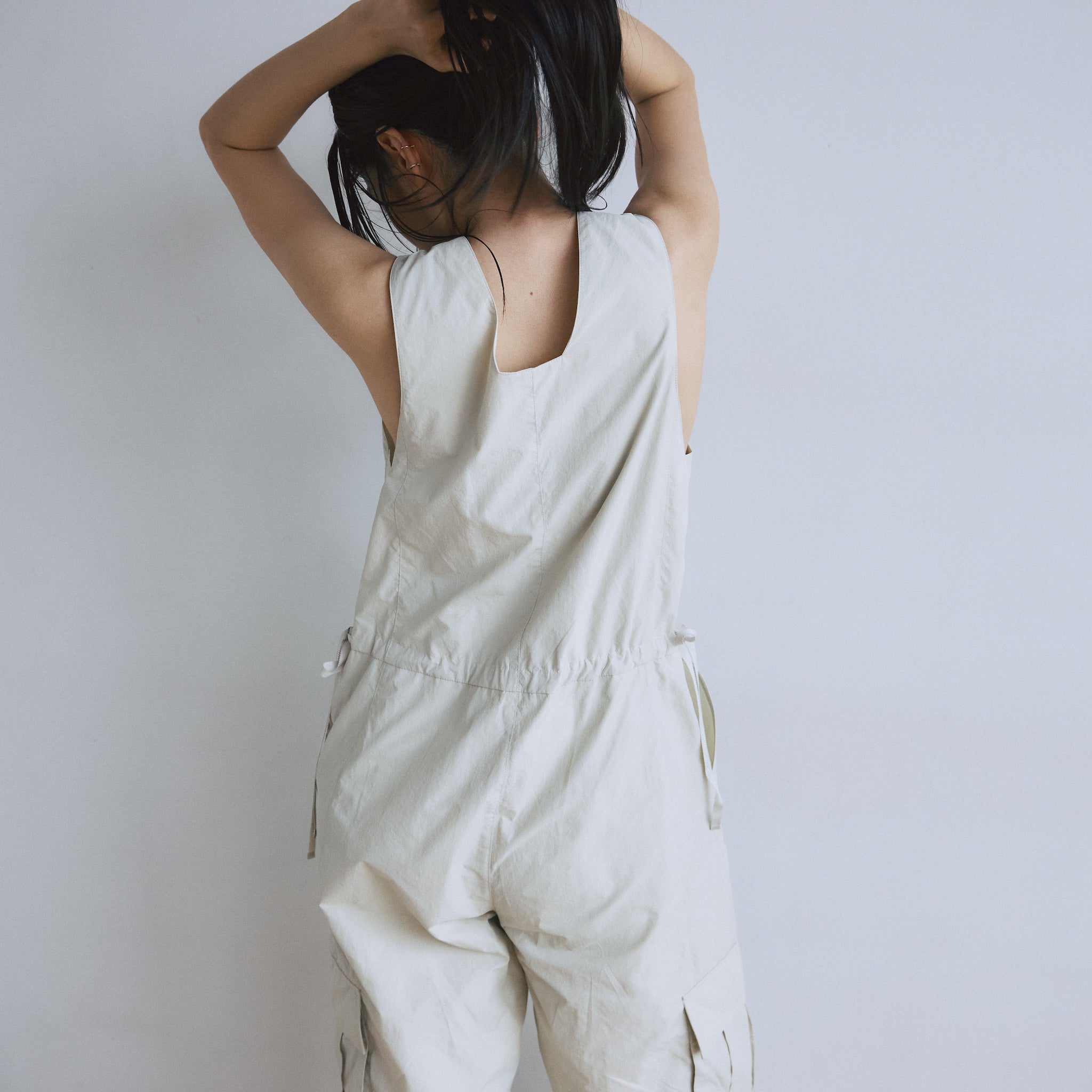 フロントZipナイロンサロペット