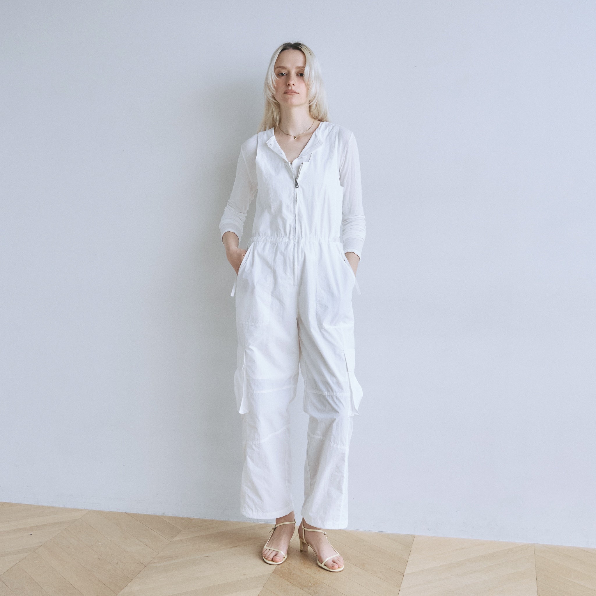 フロントZipナイロンサロペット