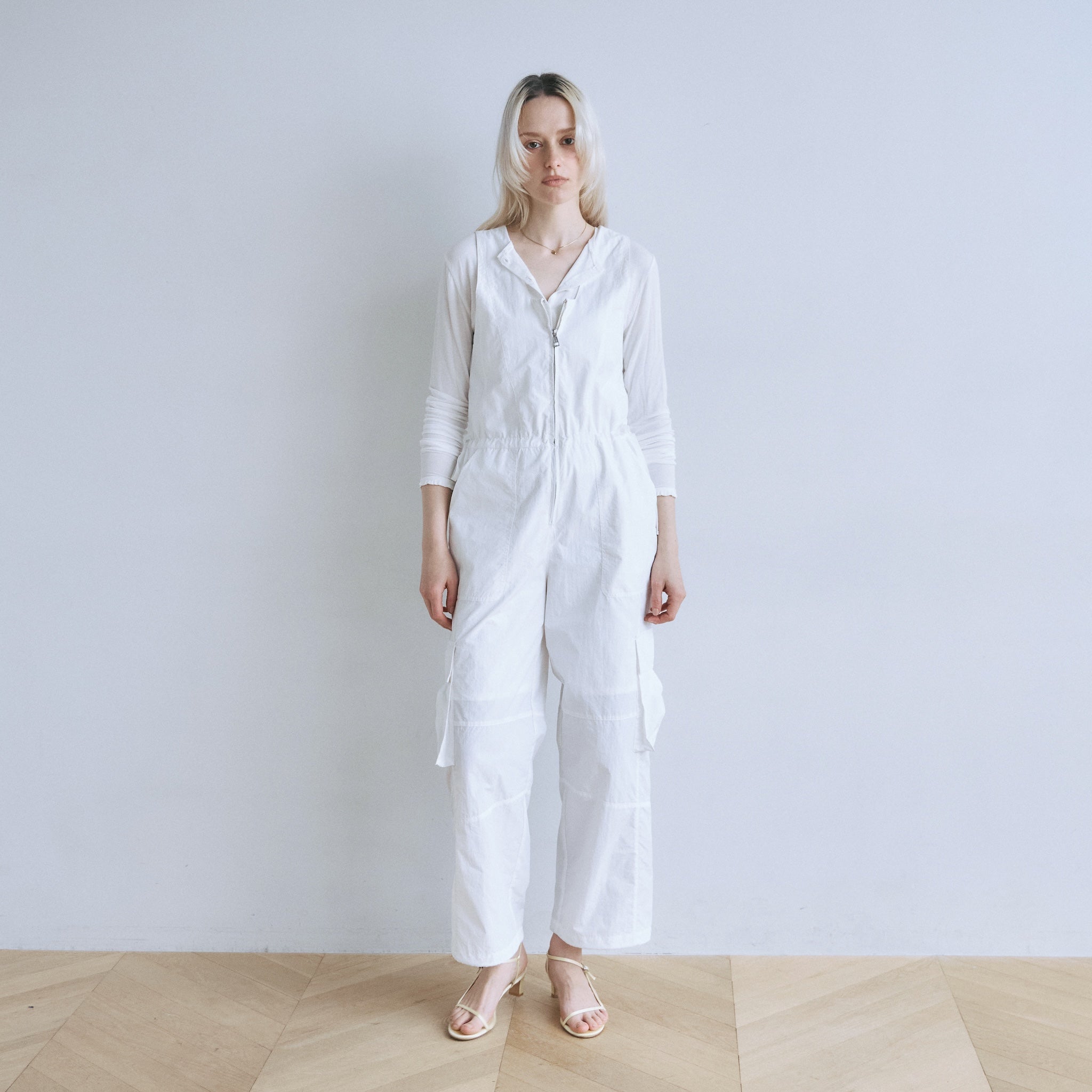 フロントZipナイロンサロペット