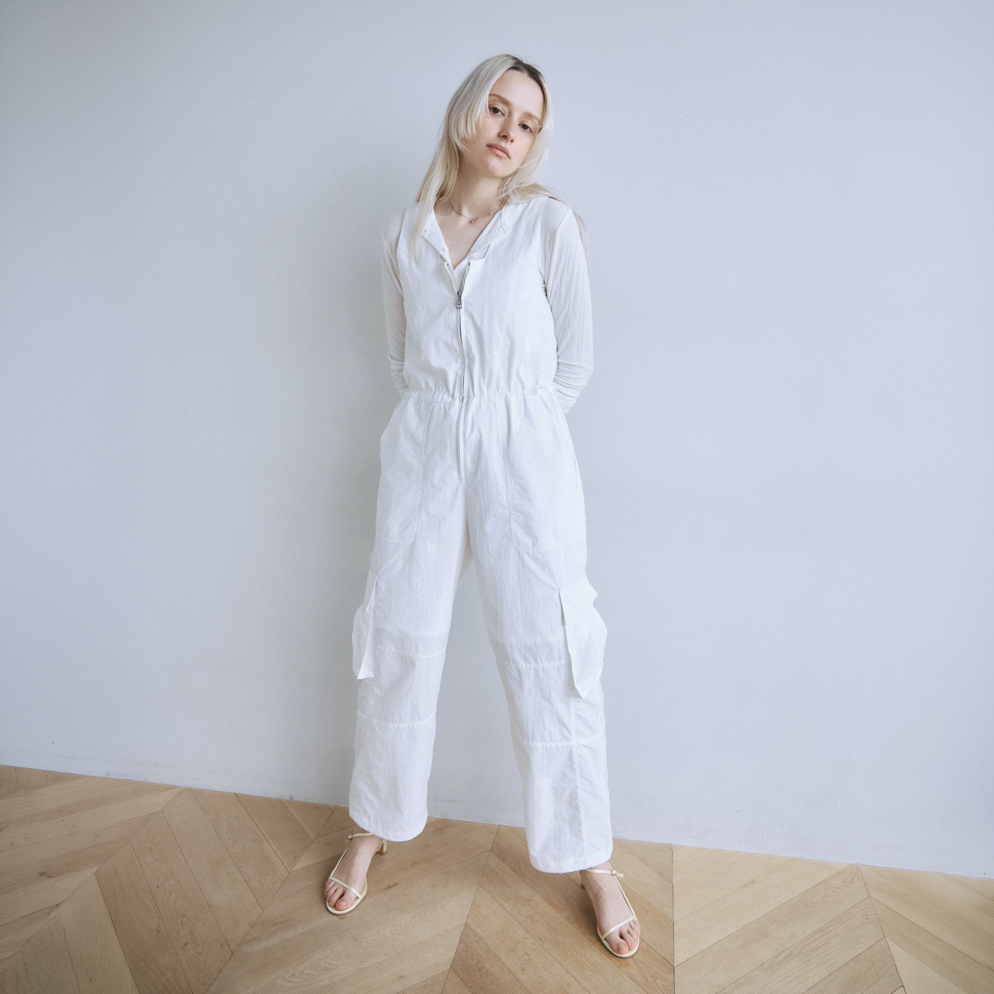 フロントZipナイロンサロペット