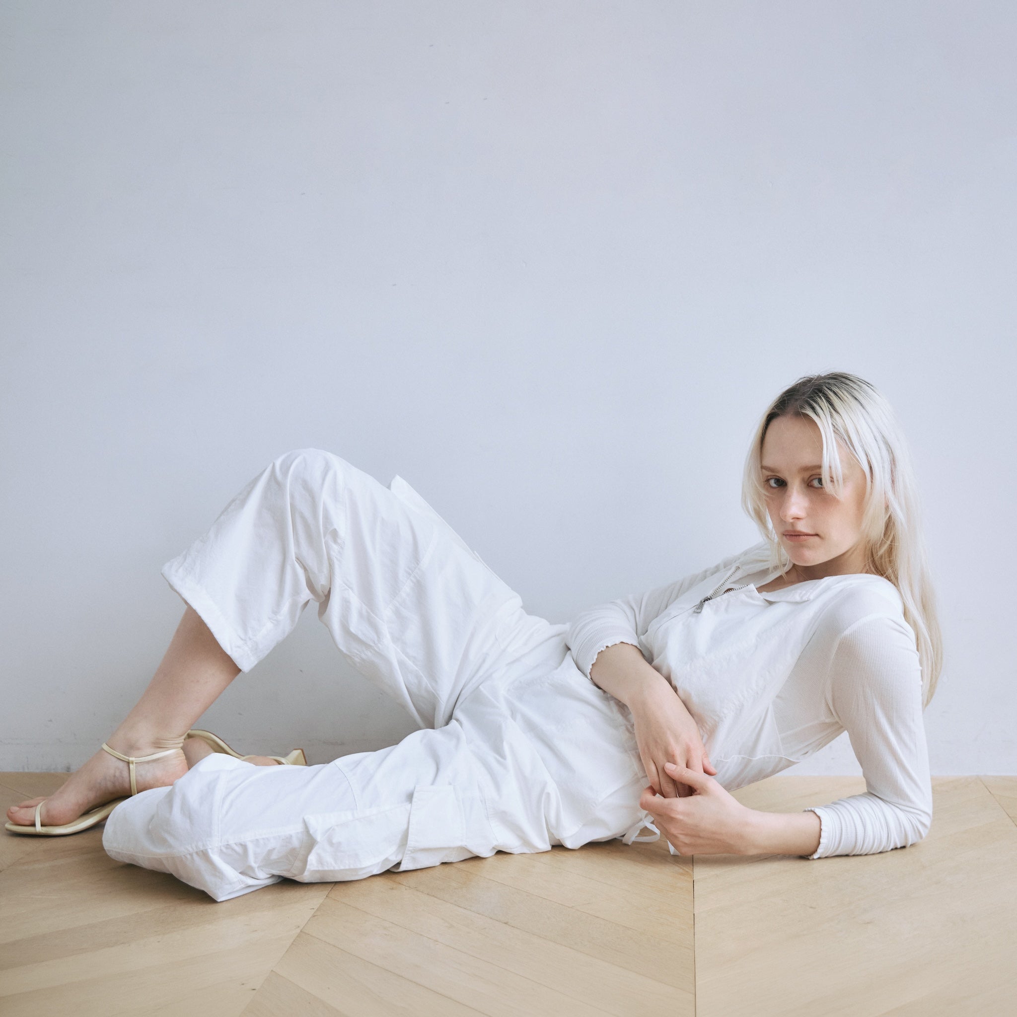 フロントZipナイロンサロペット