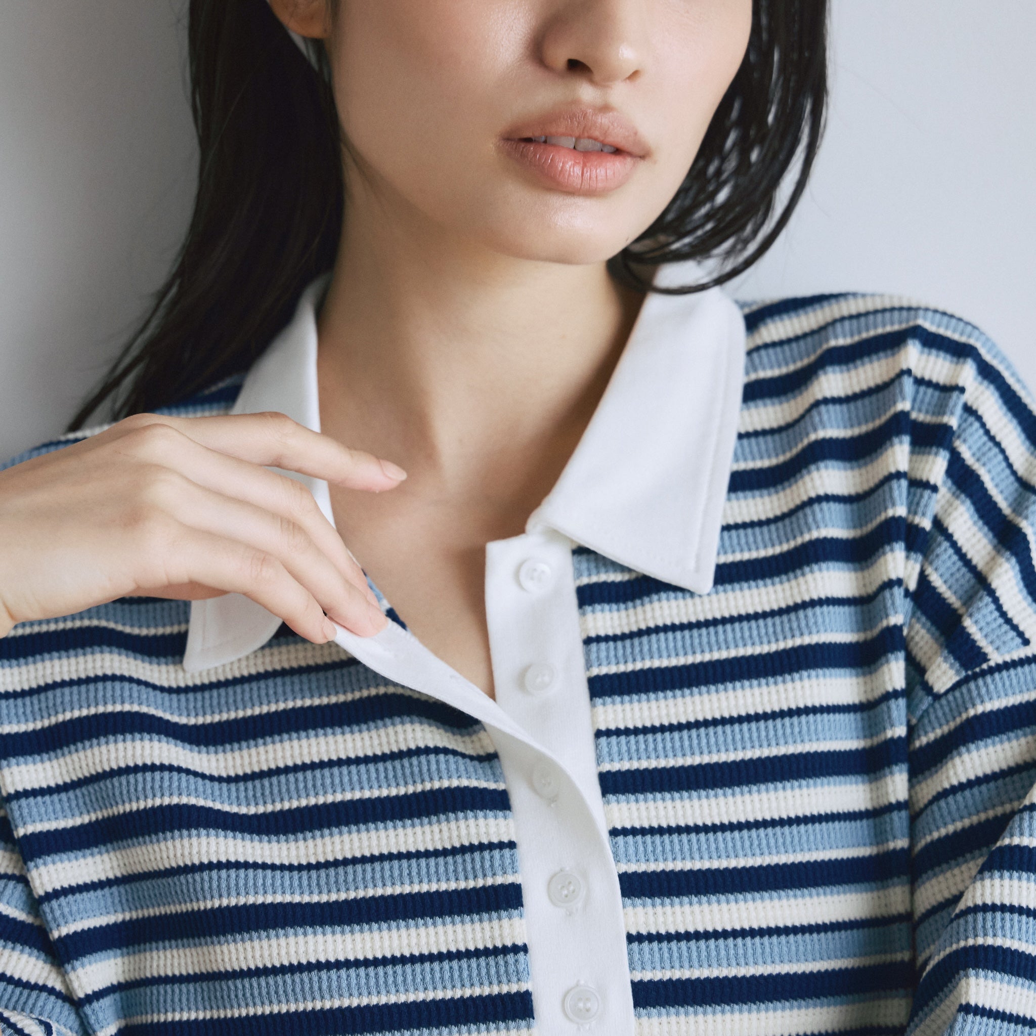 searoomlynnワッフルボーダーPOLOワンピース　ネイビーM ワッフルボーダーPOLOワンピース