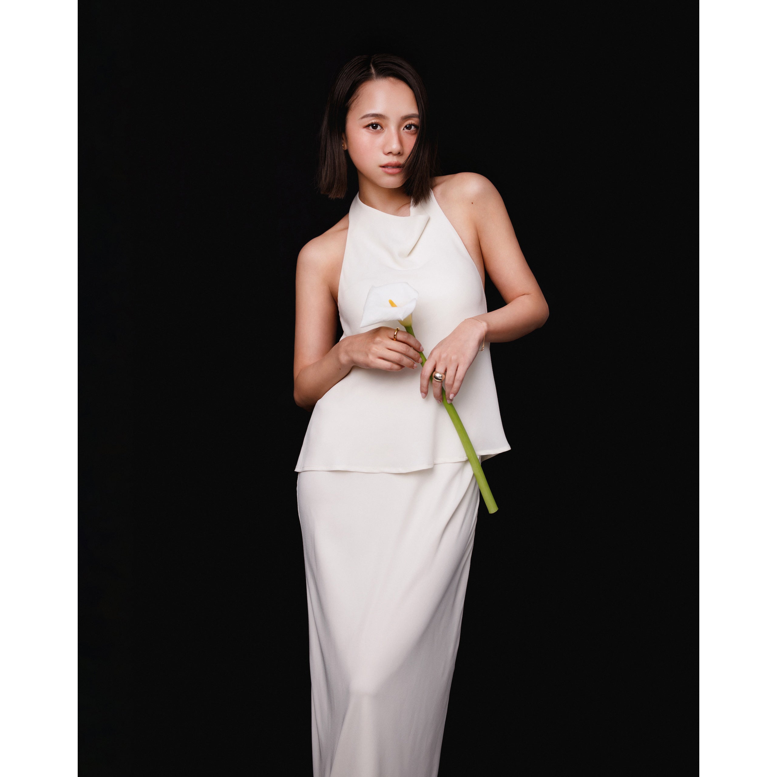 collab Georgette Drape Dress with Pads