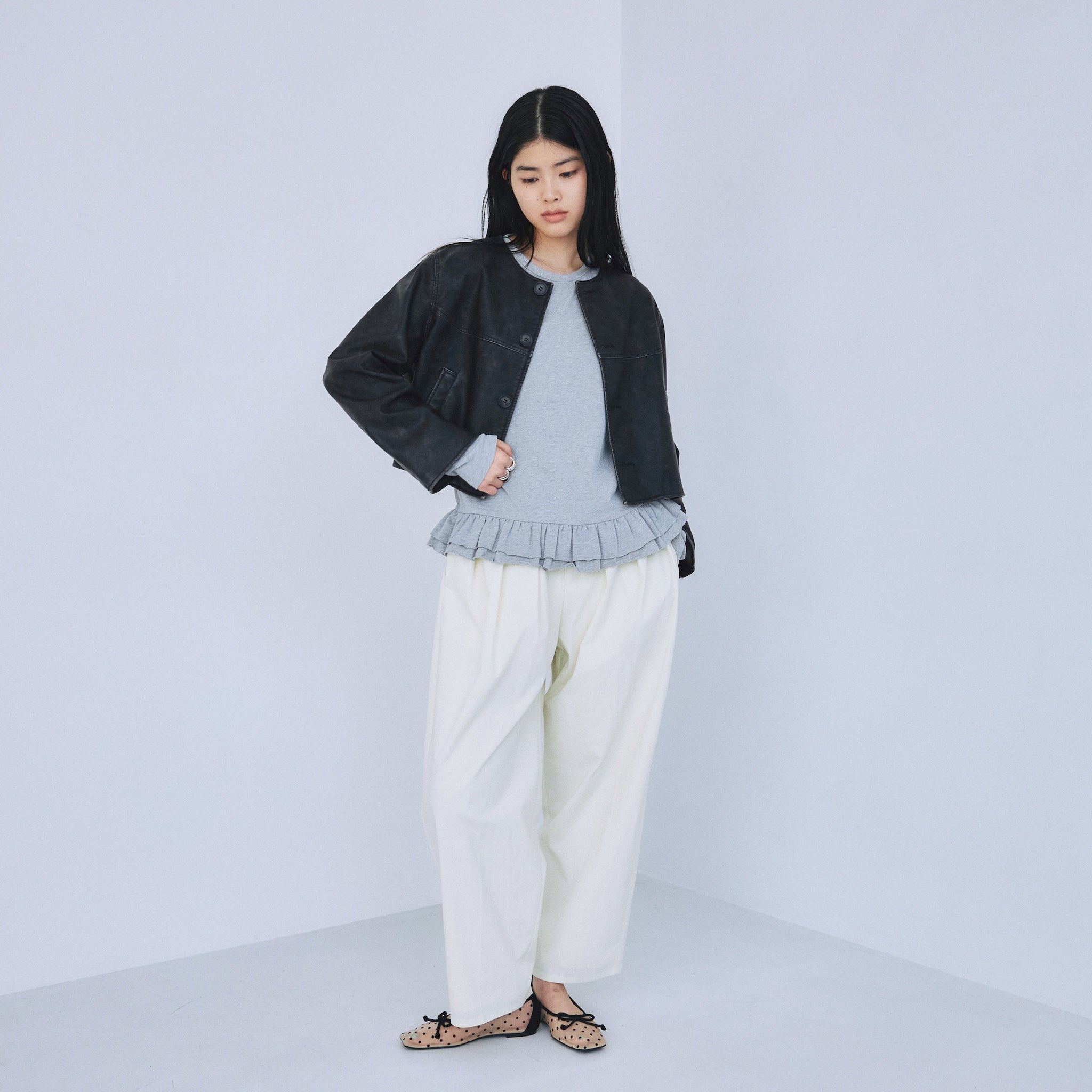 Cotton nylon 3-tuck pants