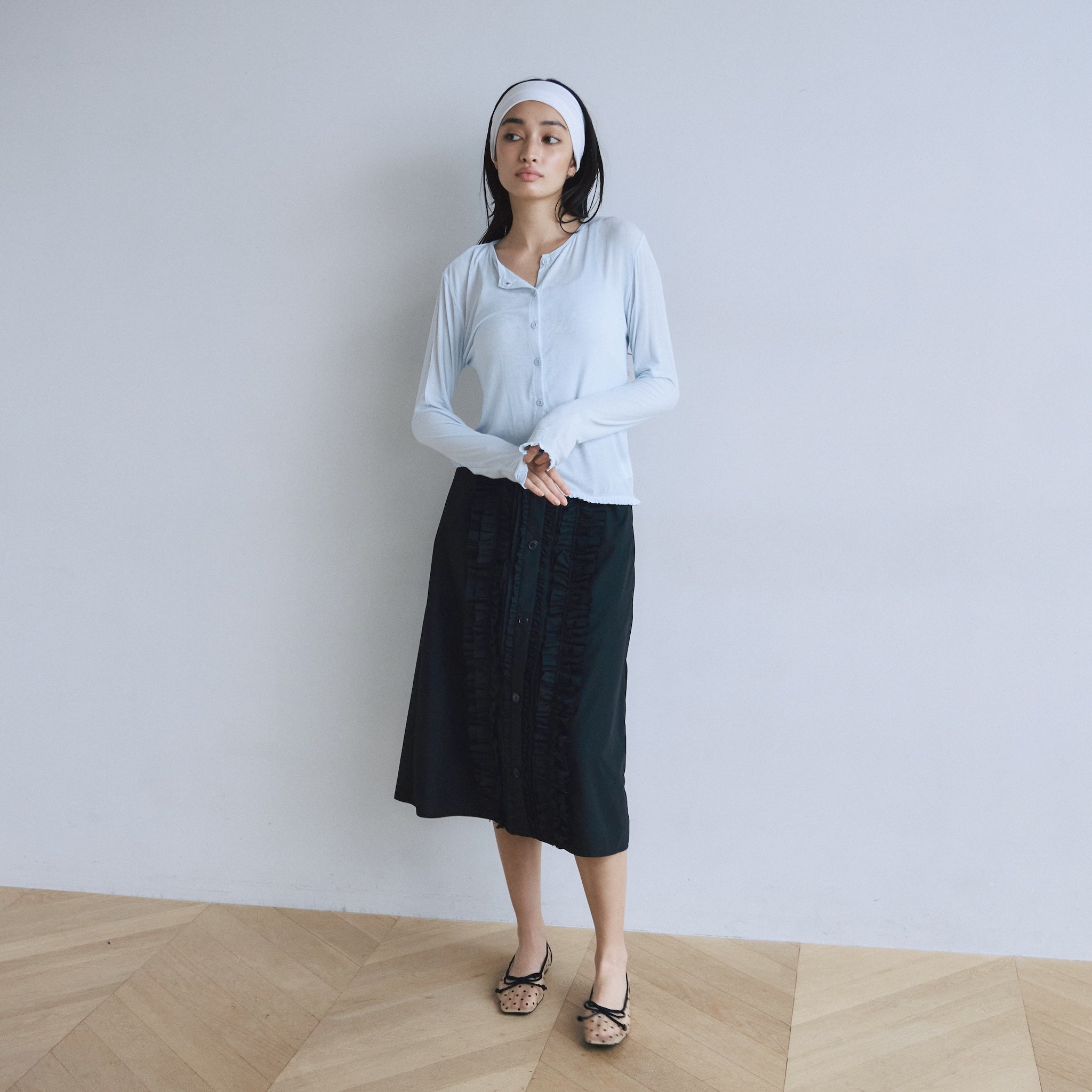 Frill design 2-way midi skirt