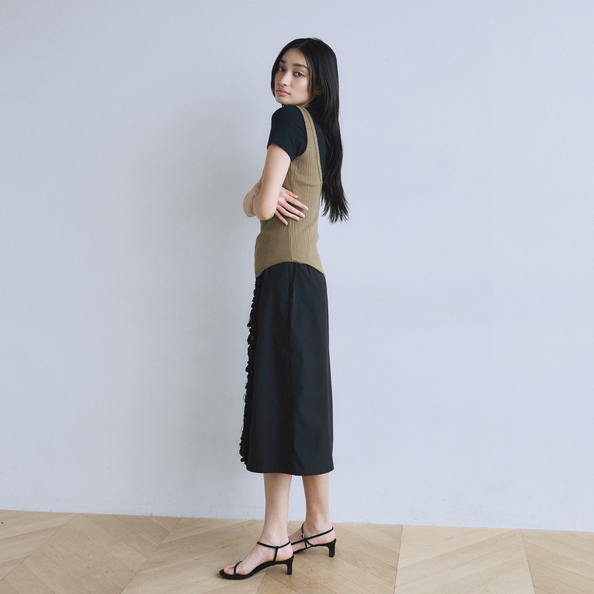 Frill design 2-way midi skirt