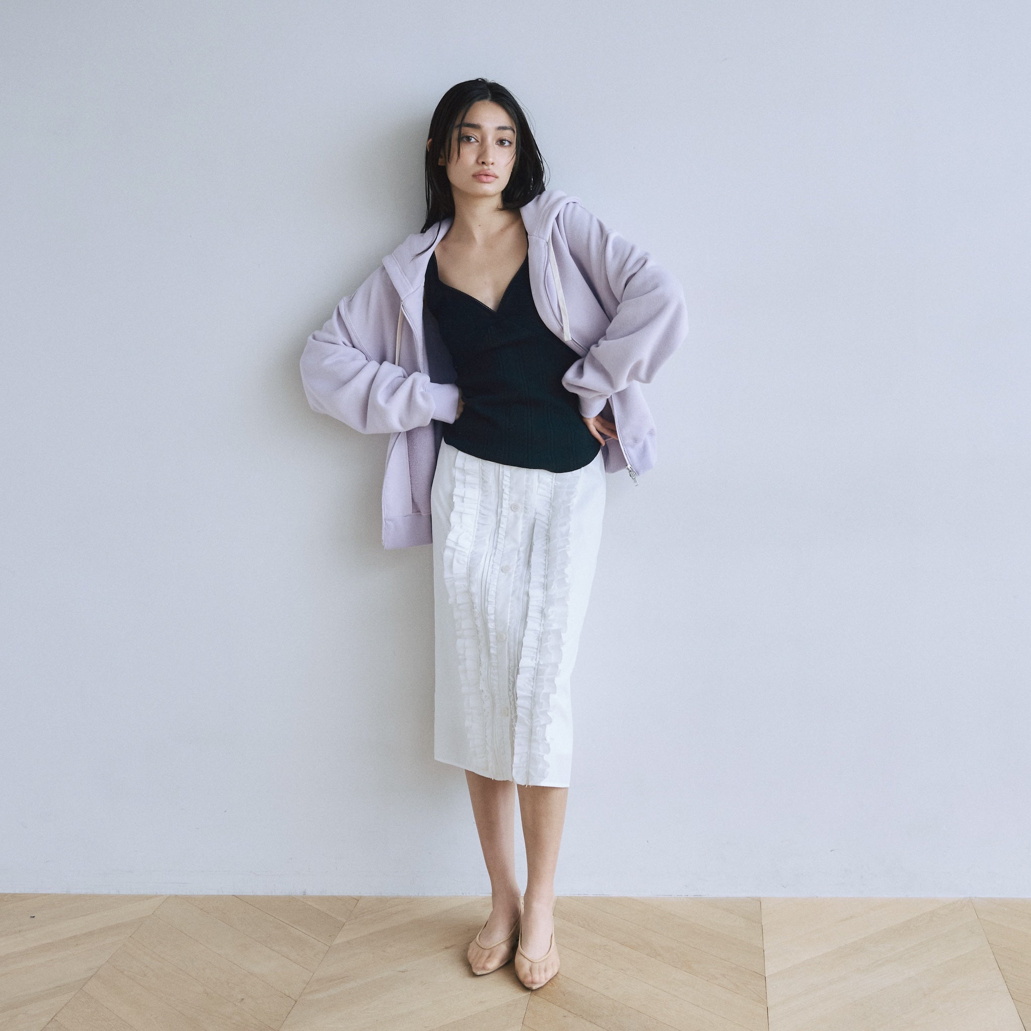 Frill design 2-way midi skirt