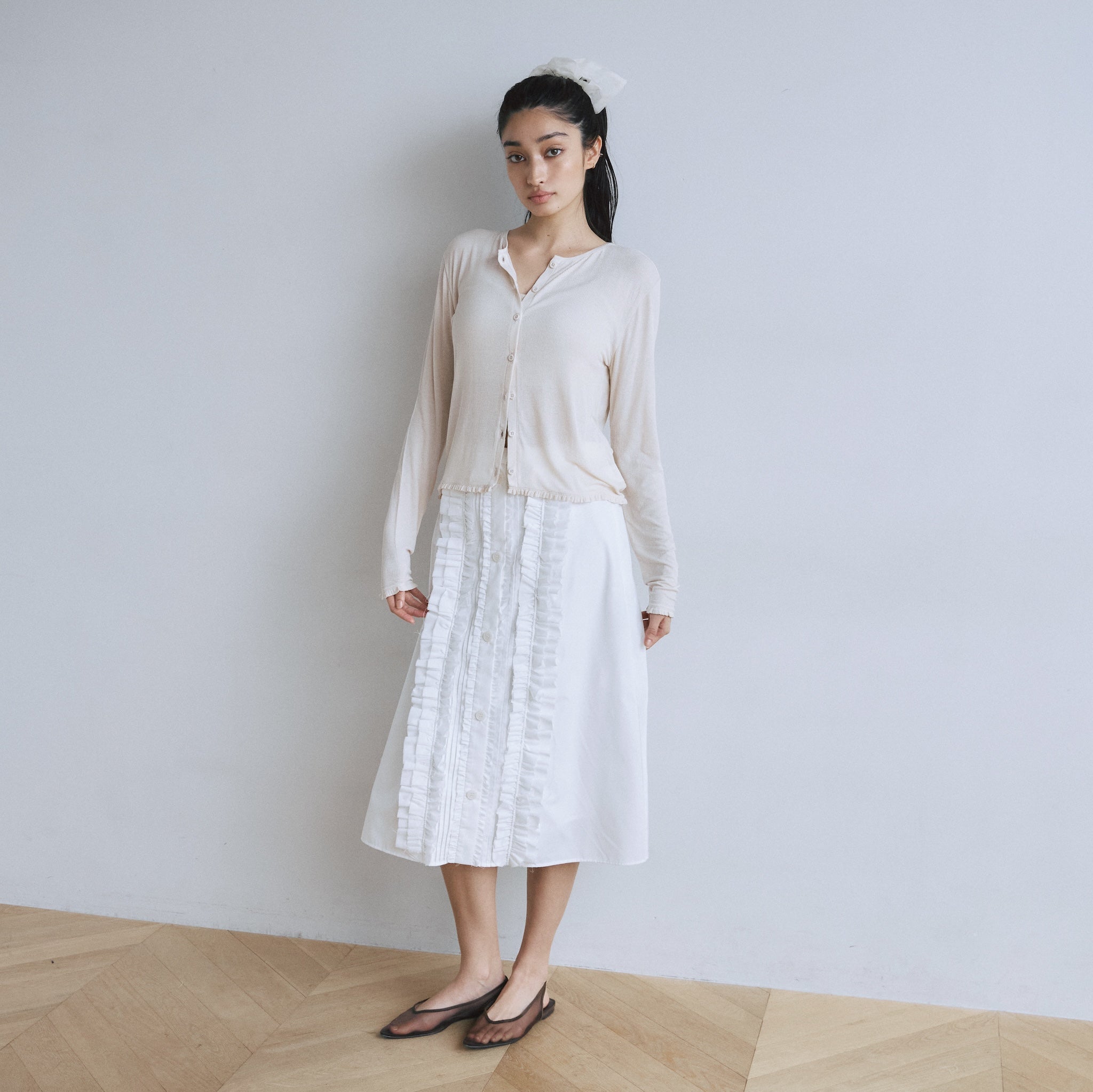 Frill design 2-way midi skirt