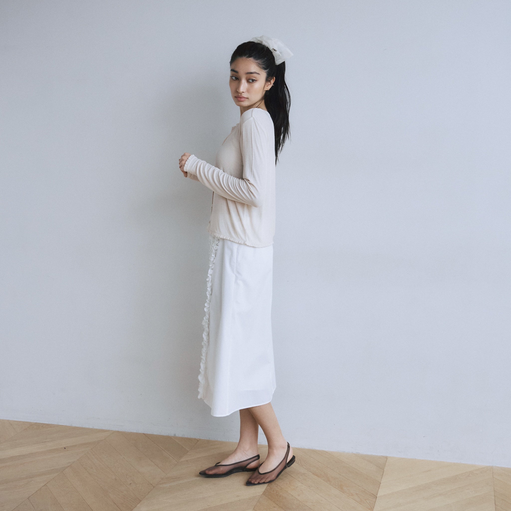 Frill design 2-way midi skirt