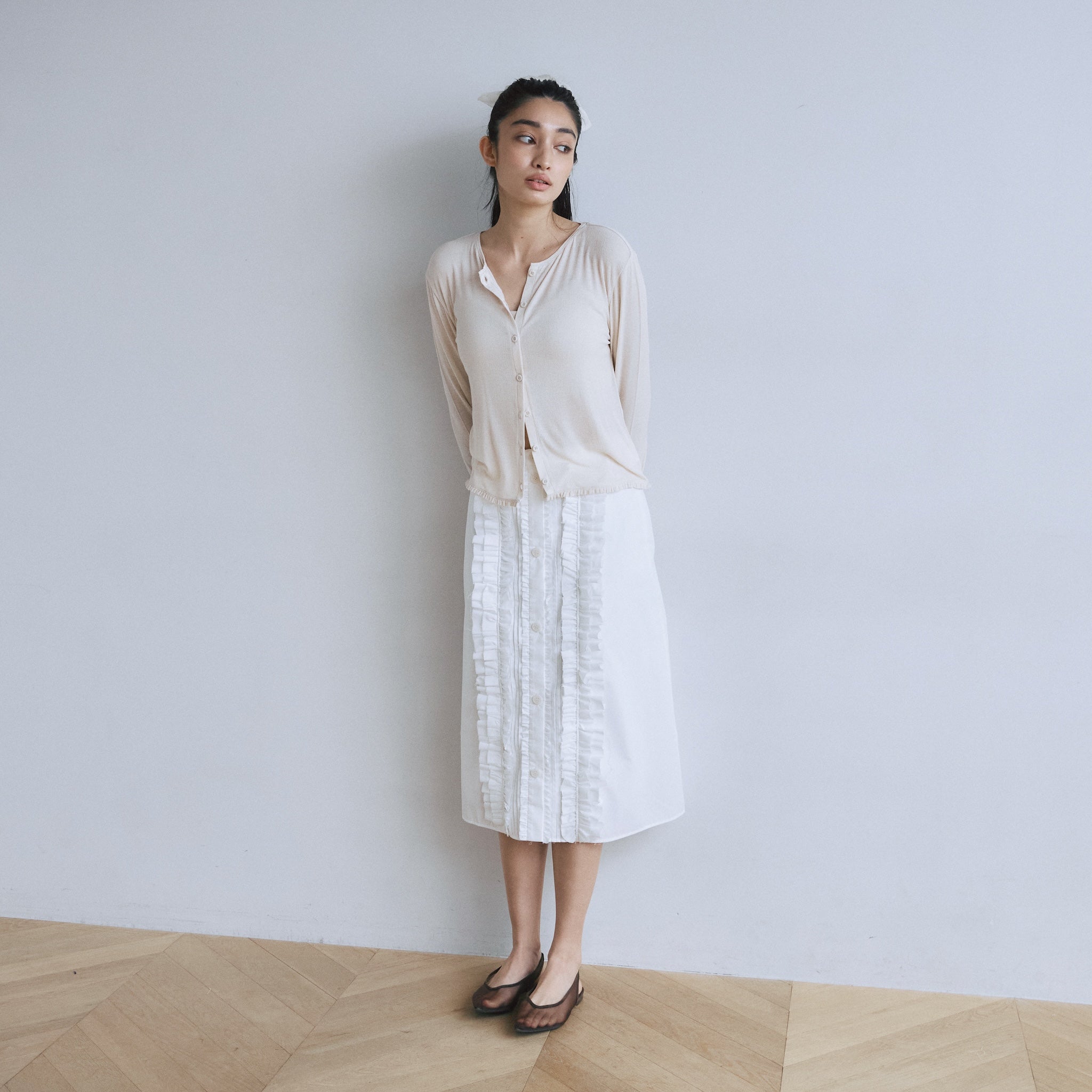 Frill design 2-way midi skirt