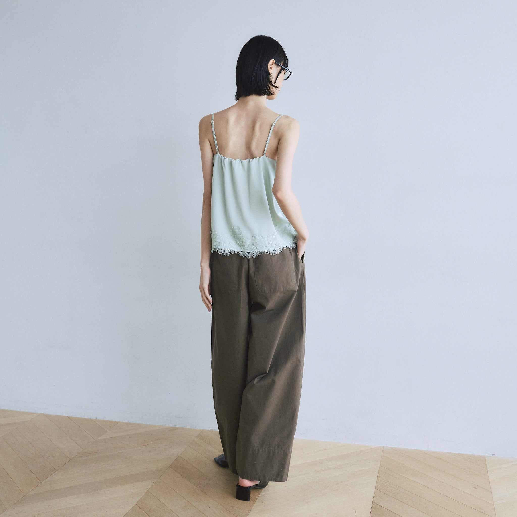 Narrow waistコットンバレルパンツ