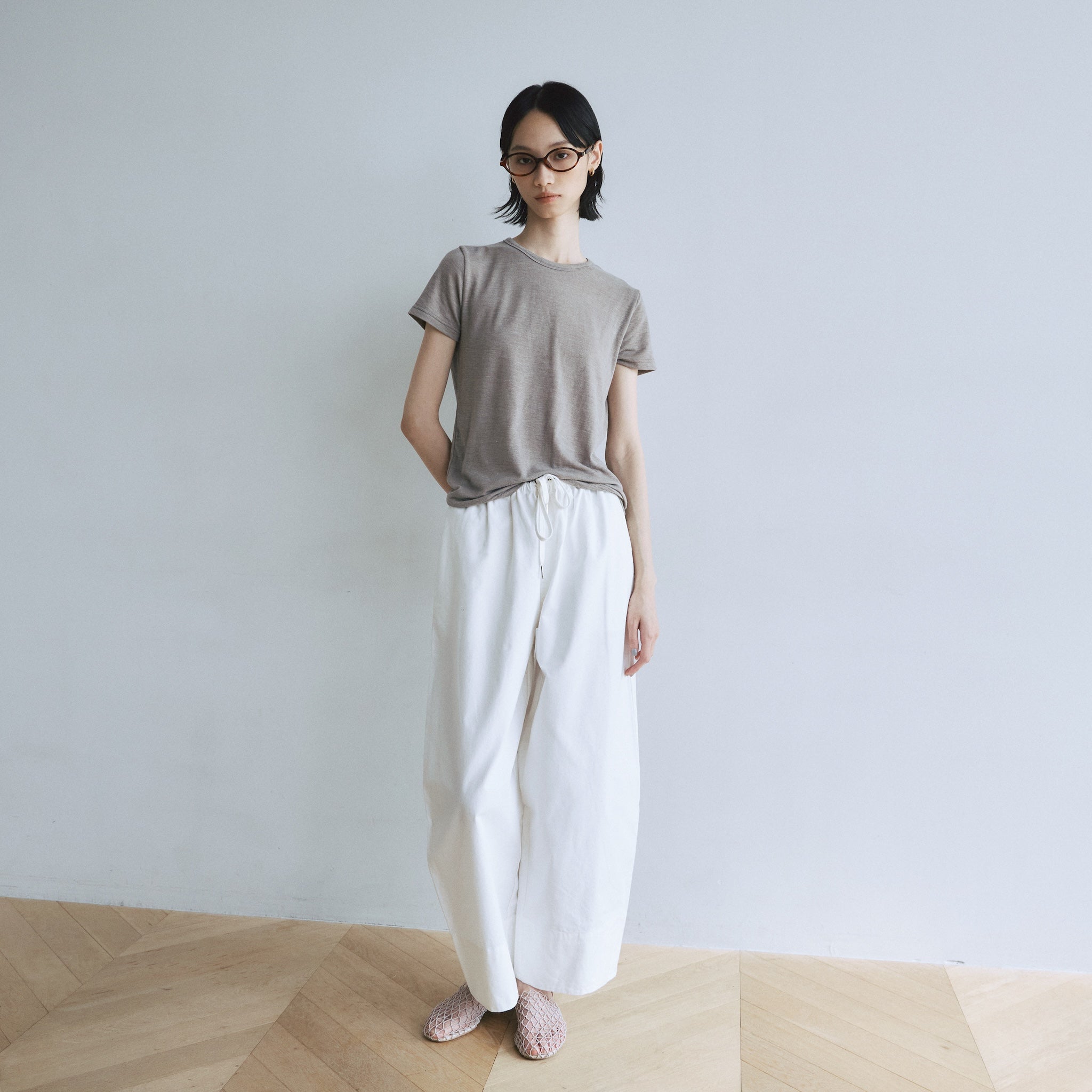 Narrow waistコットンバレルパンツ