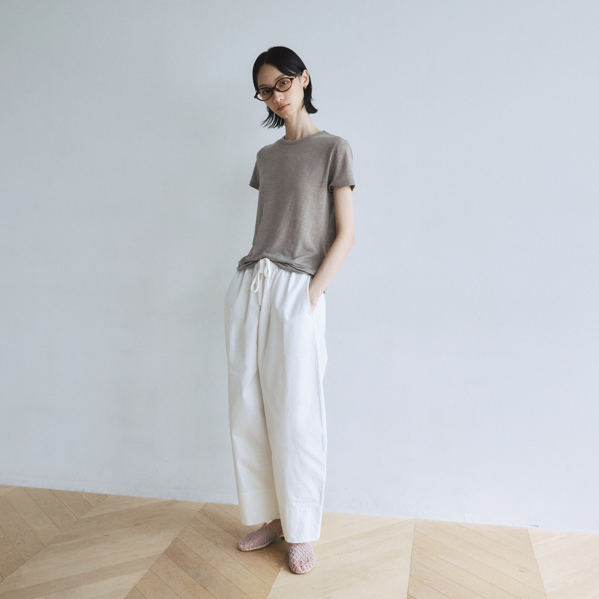 Narrow waistコットンバレルパンツ