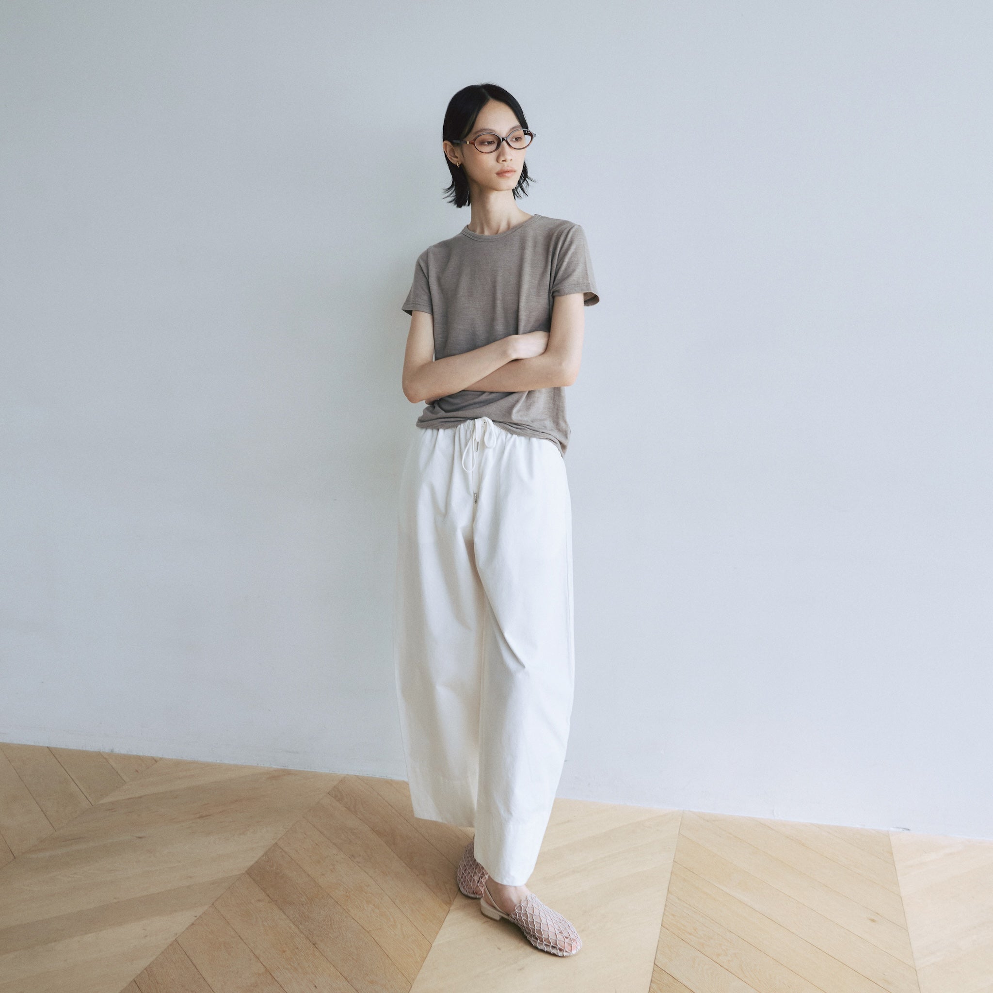 Narrow waistコットンバレルパンツ