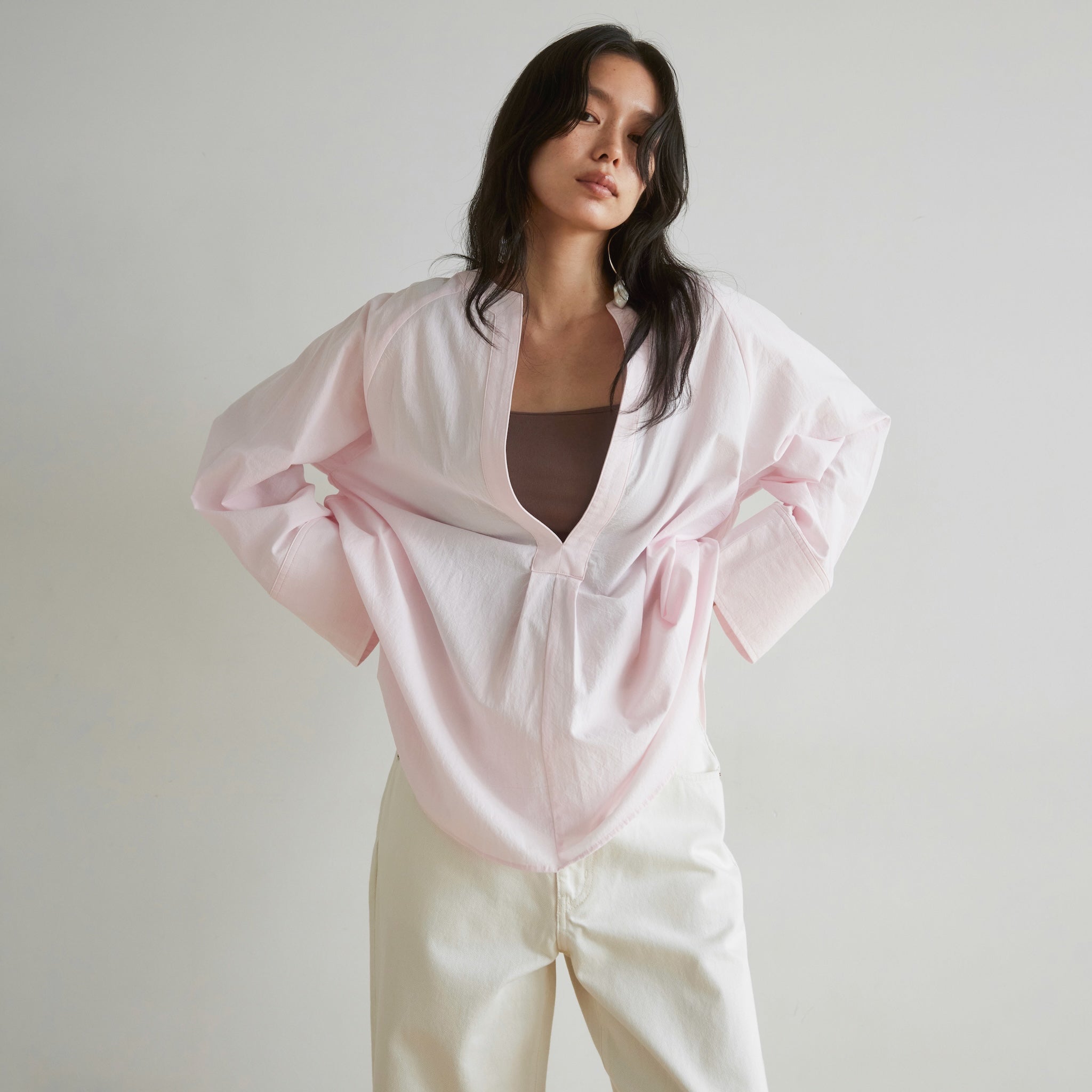 Cotton Washプルオーバーチュニックシャツ
