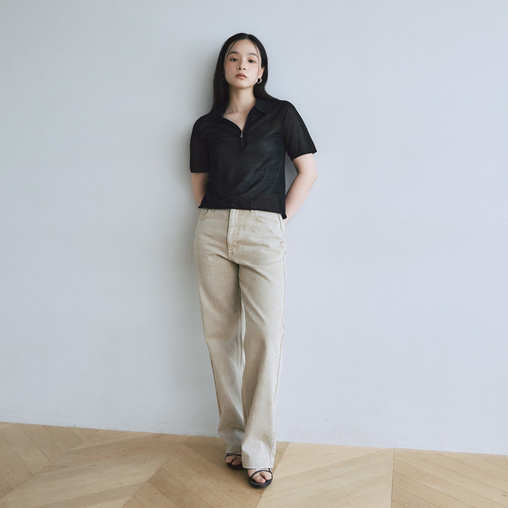 SheerニットZip POLOトップス