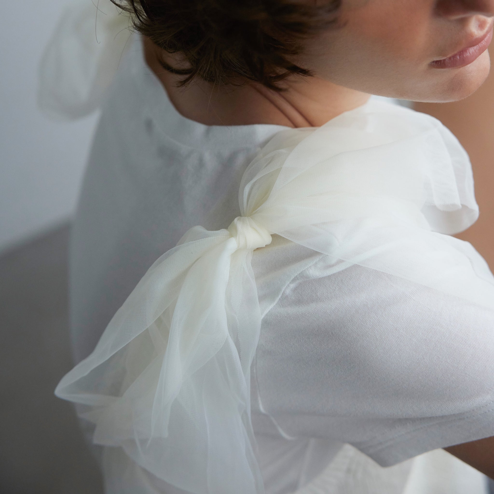 Cotton Boucle Knit Tulle Ribbon Cami