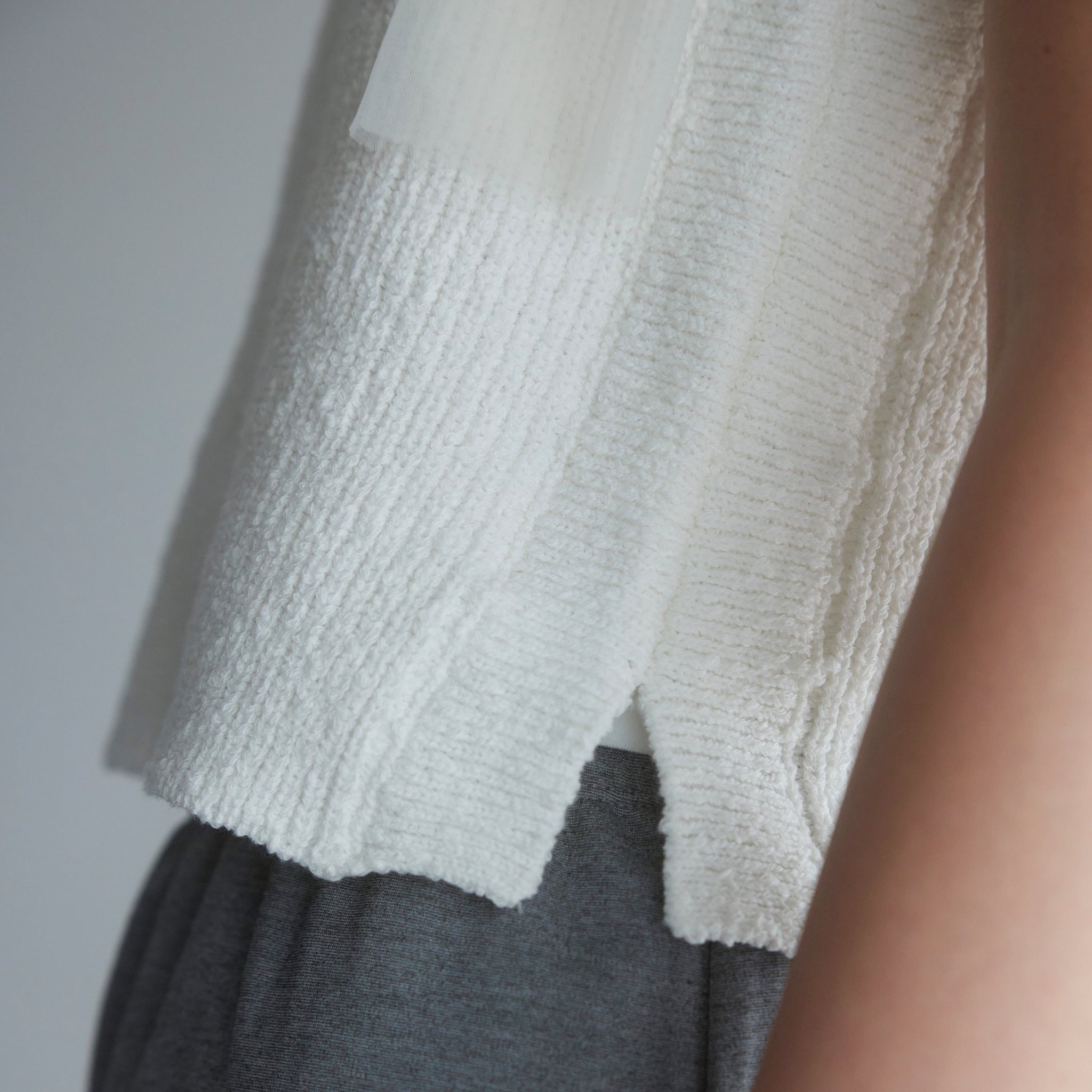 Cotton Boucle Knit Tulle Ribbon Cami