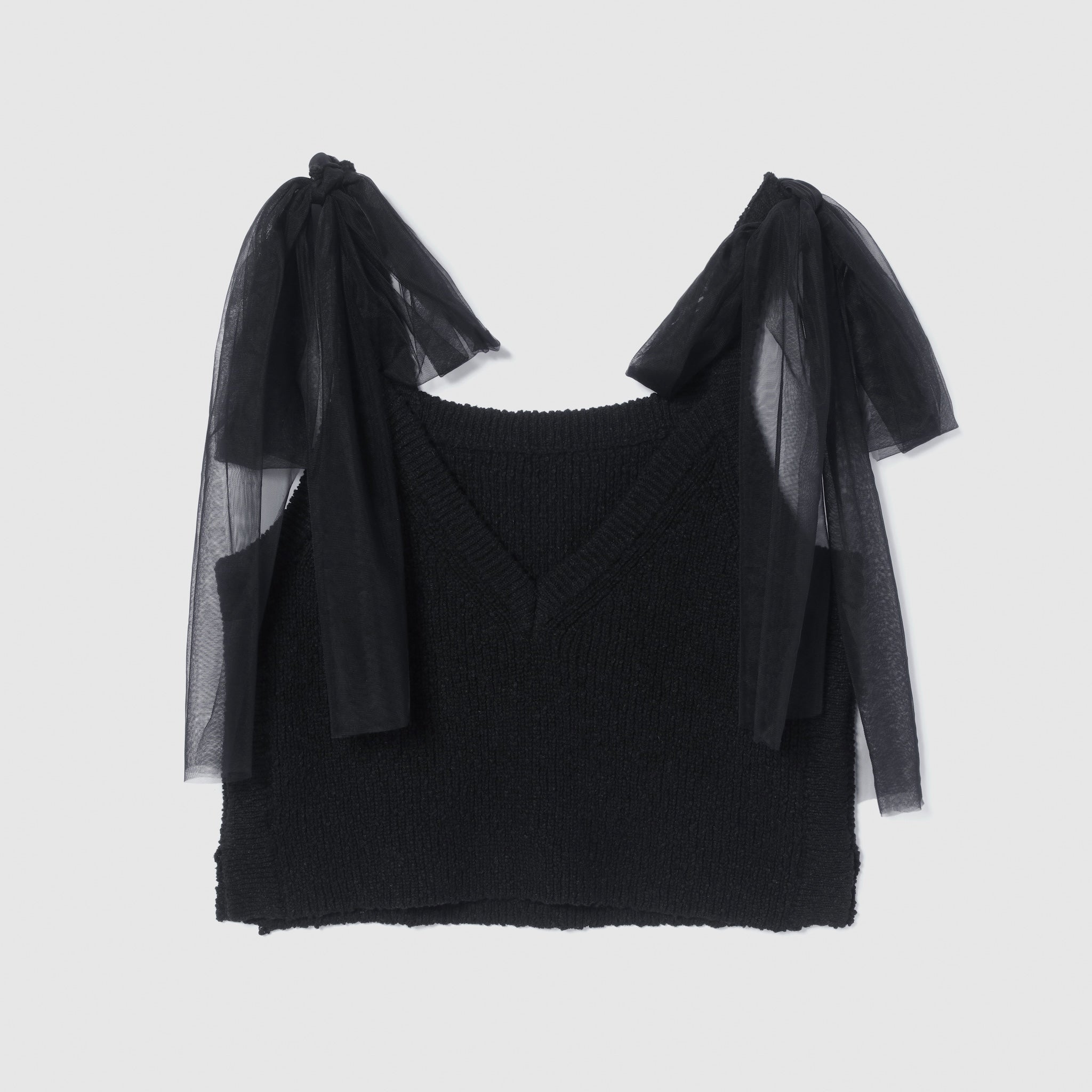 Cotton Boucle Knit Tulle Ribbon Cami