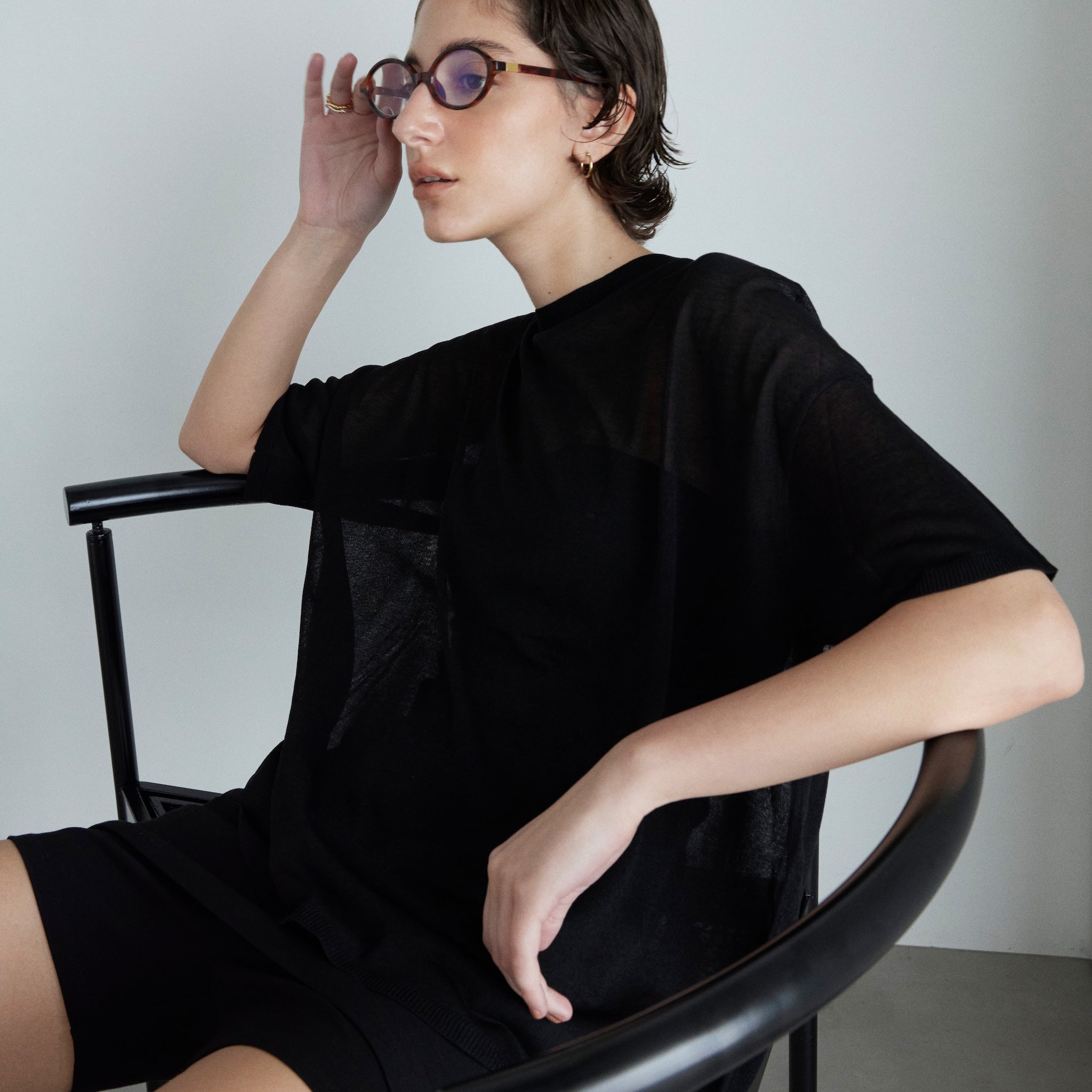 Drytouch sheer knit loose T-shirt