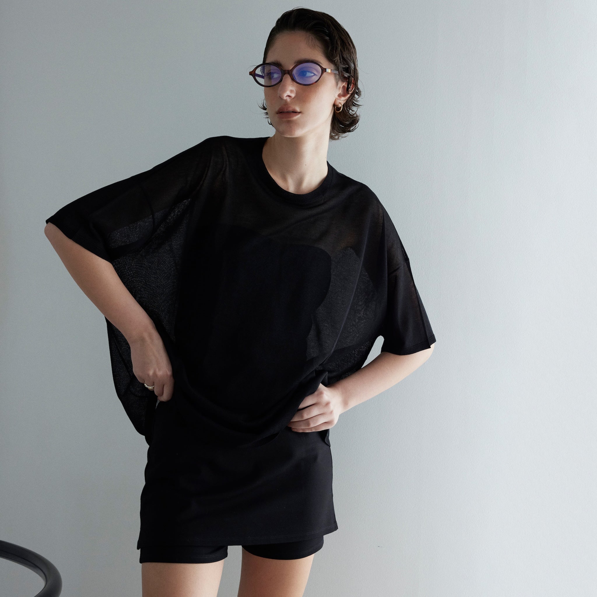 Drytouch sheer knit loose T-shirt