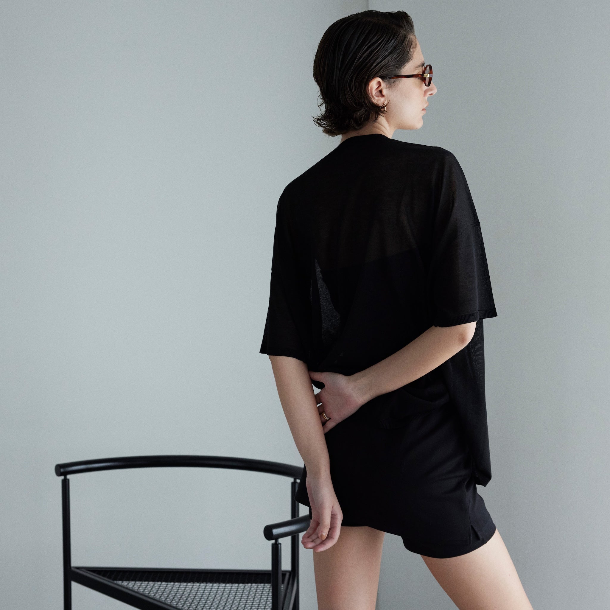 Drytouch sheer knit loose T-shirt