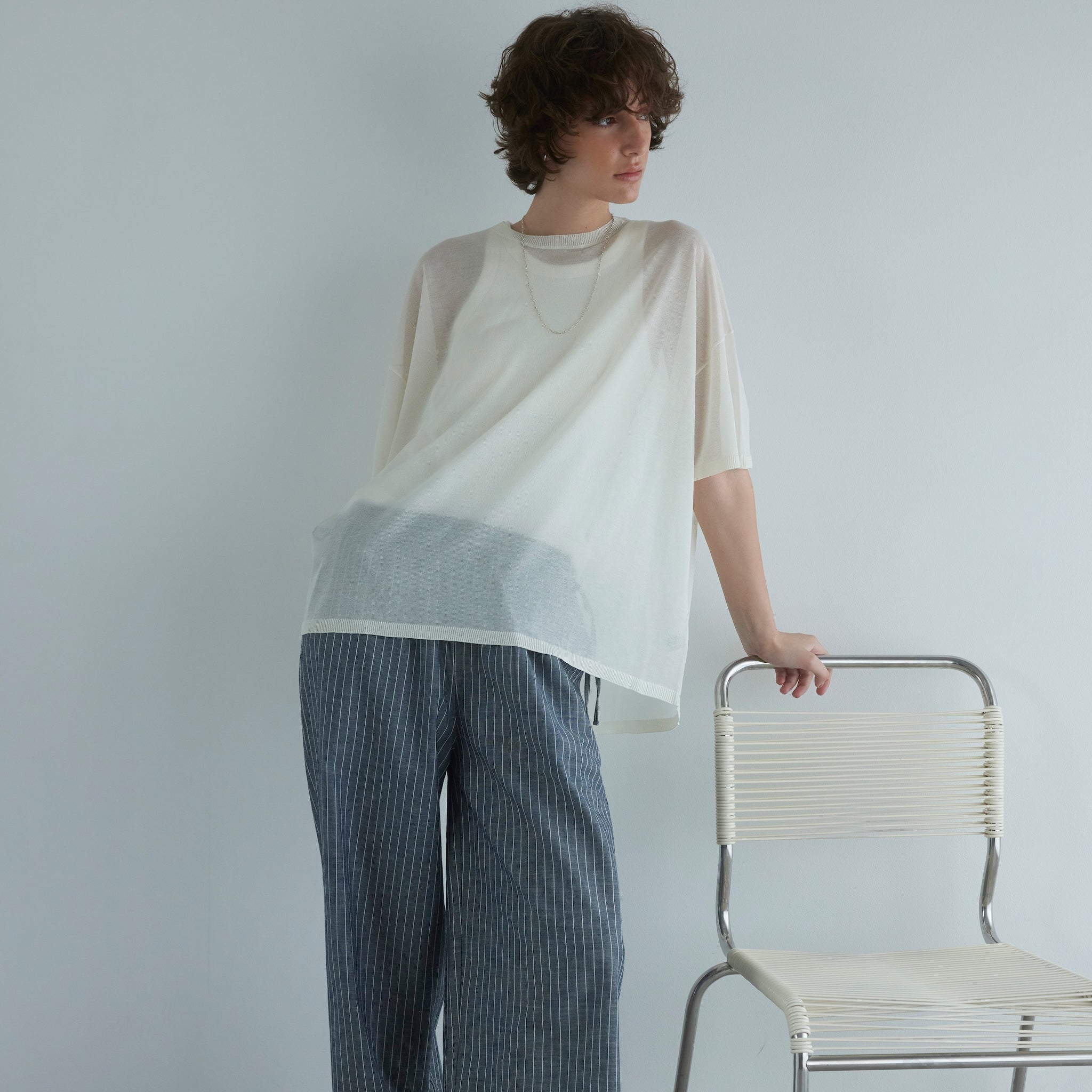 Drytouch sheer knit loose T-shirt