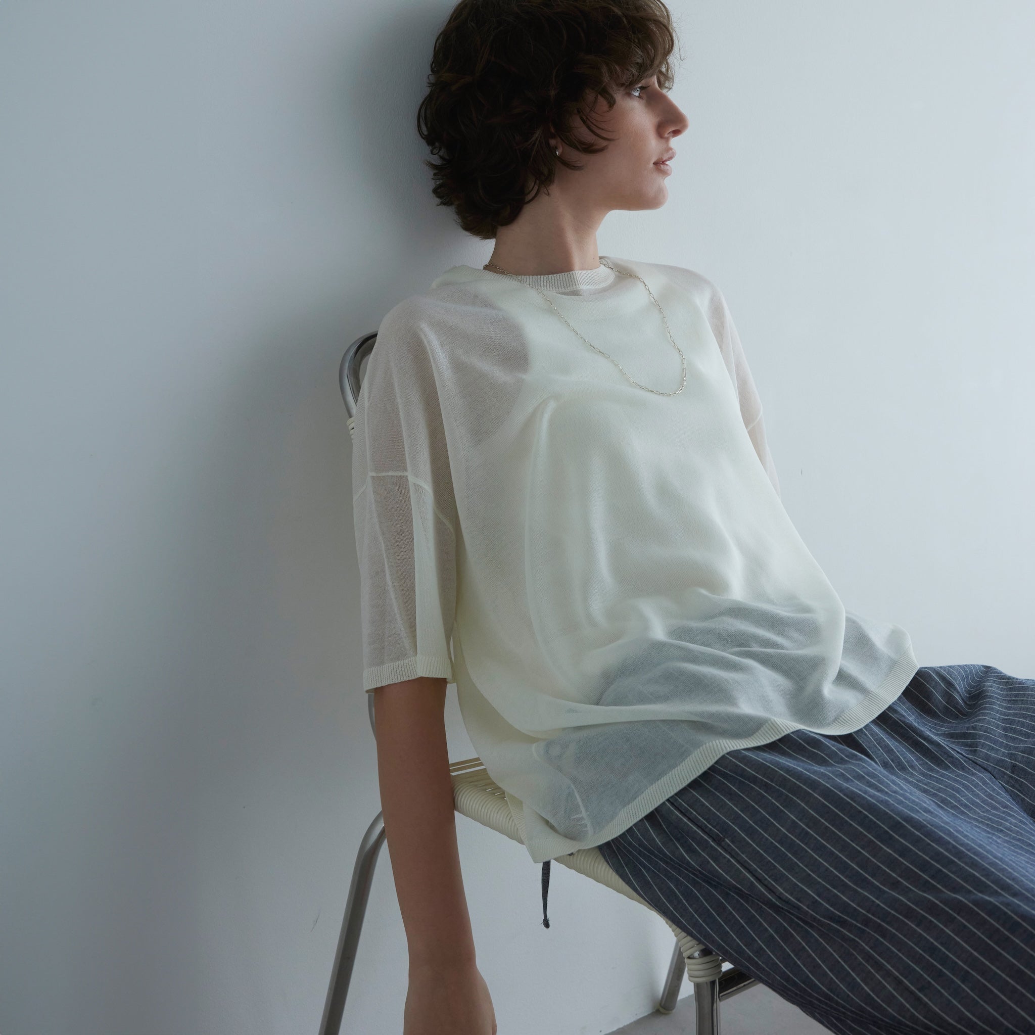 Drytouch sheer knit loose T-shirt