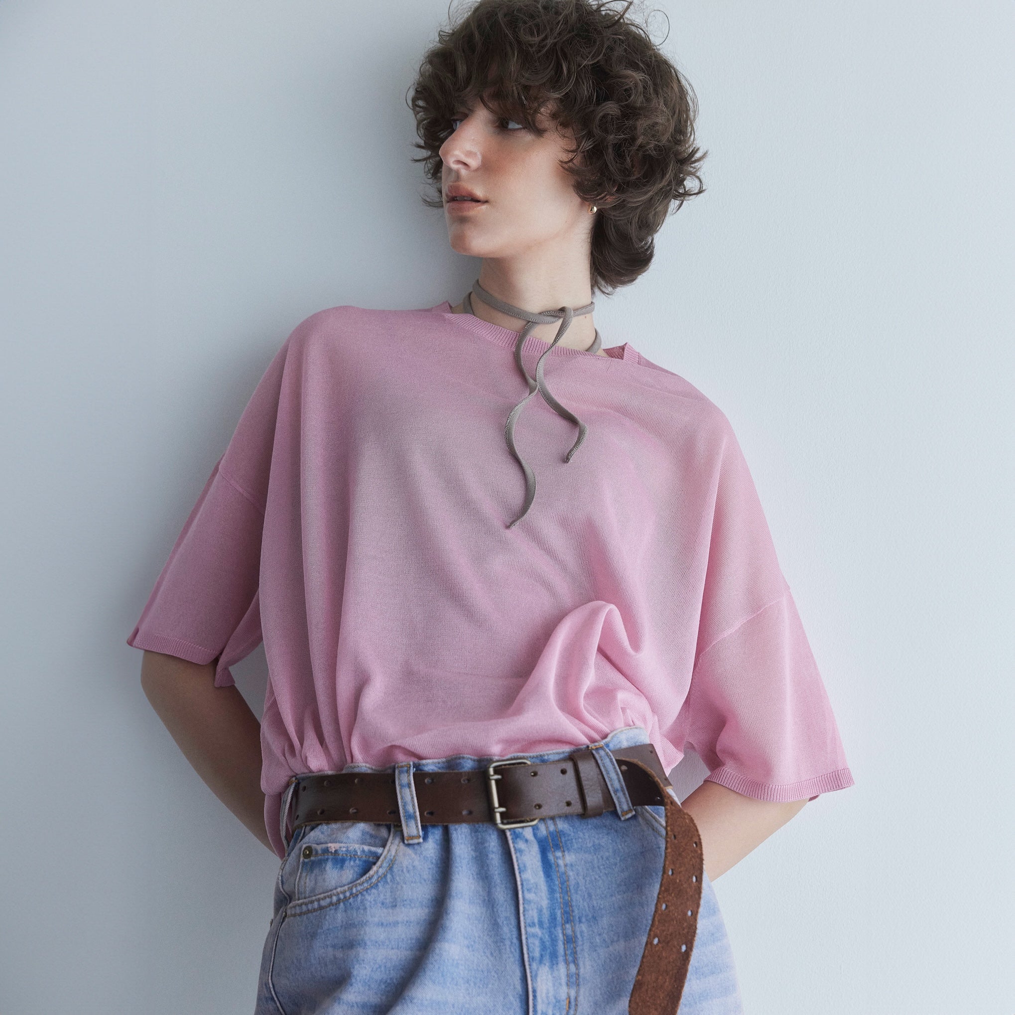 Drytouch sheer knit loose T-shirt