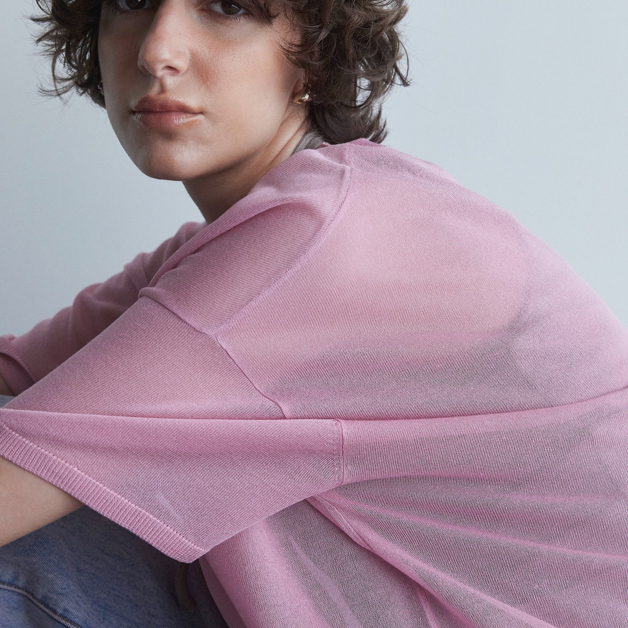 Drytouch sheer knit loose T-shirt