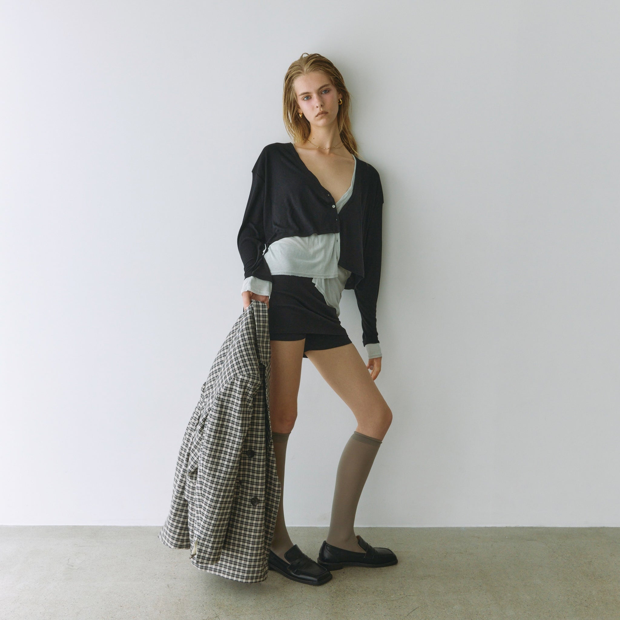 Layered V-cut sheer cardigan