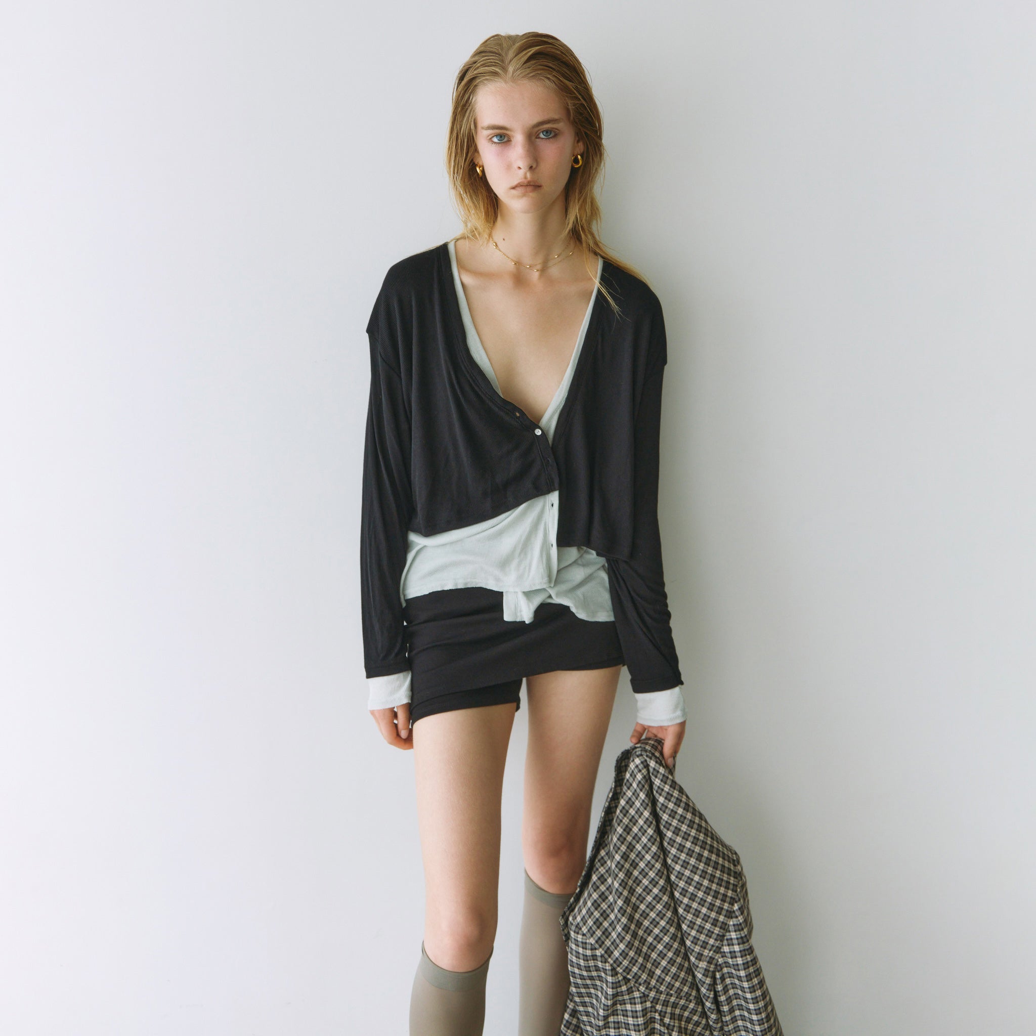 Layered V-cut sheer cardigan