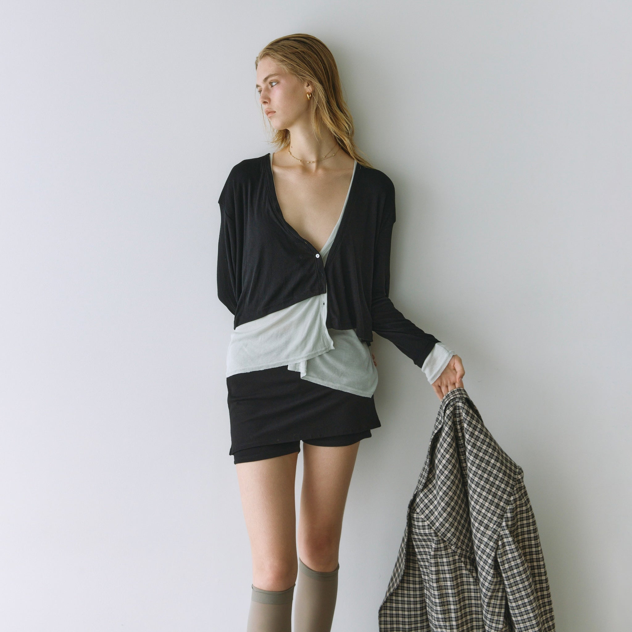 Layered V-cut sheer cardigan