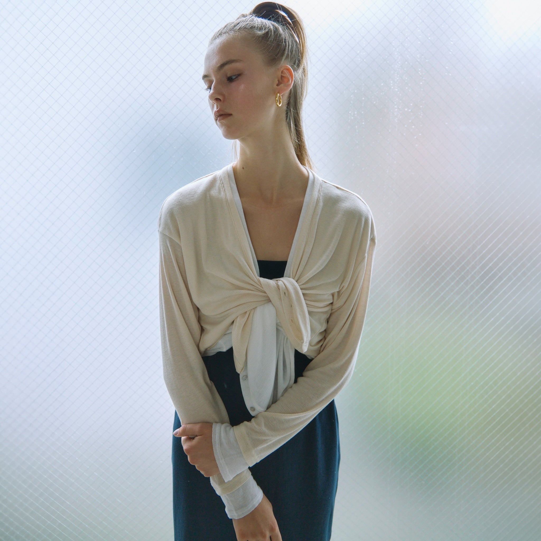 Layered V-cut sheer cardigan