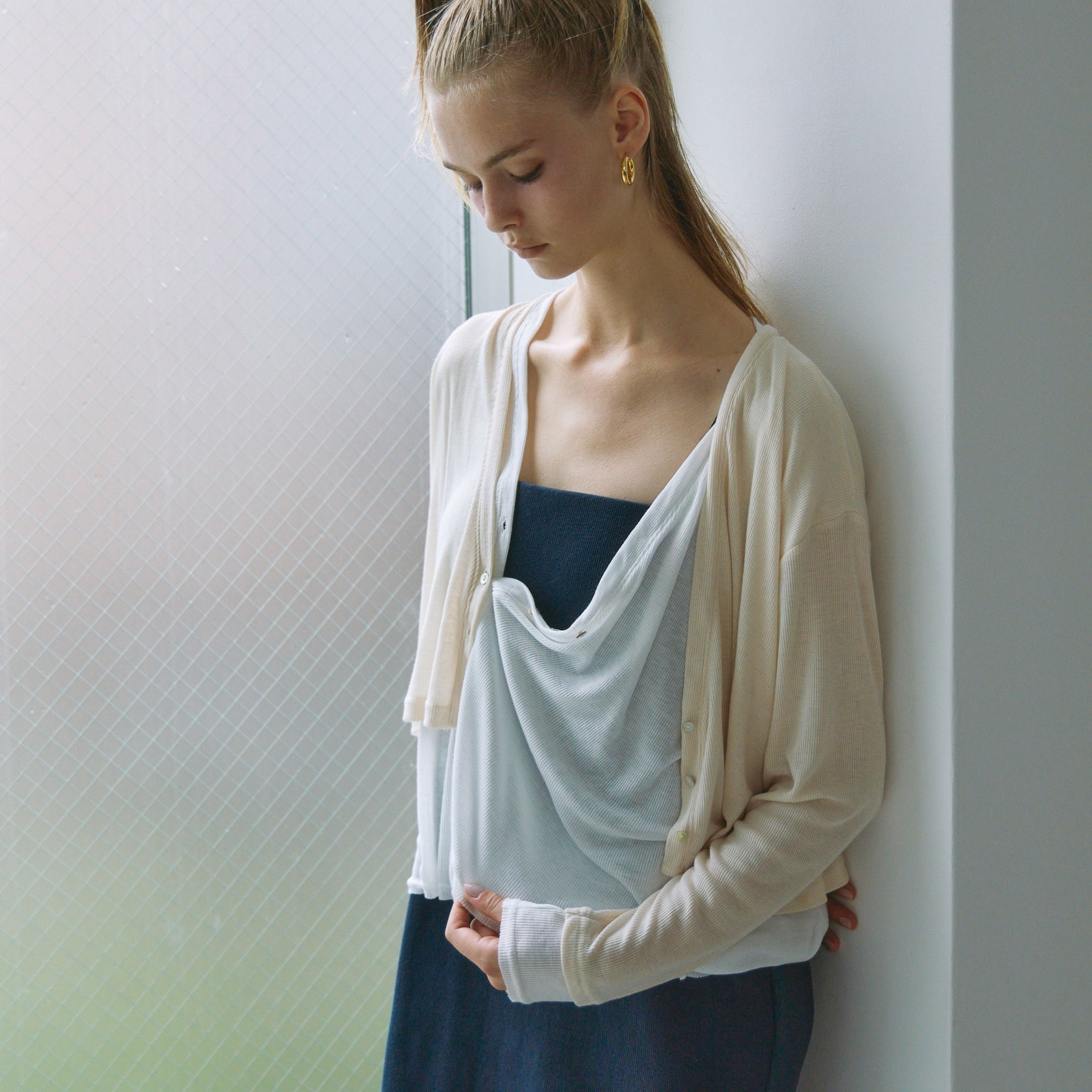 Layered V-cut sheer cardigan