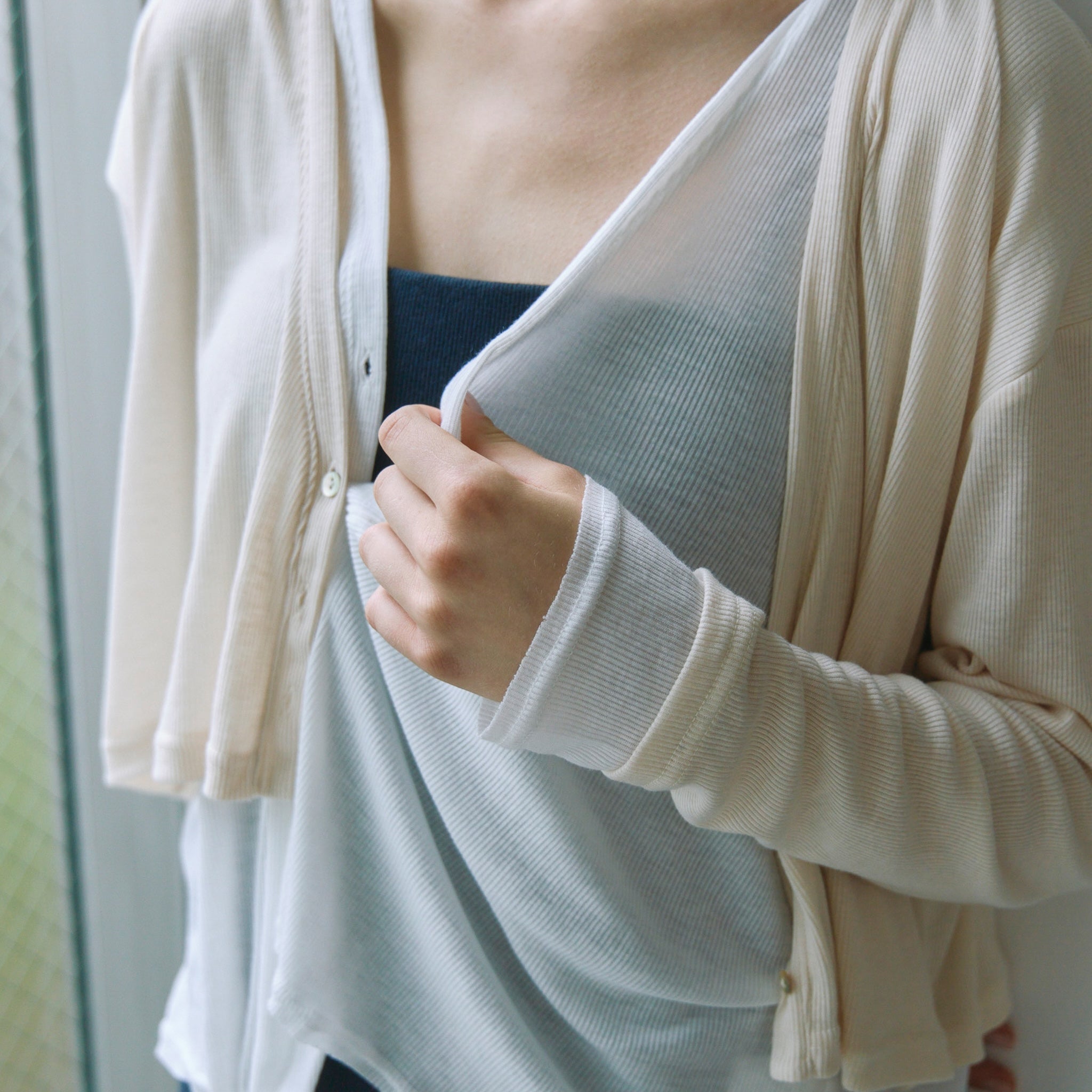 Layered V-cut sheer cardigan