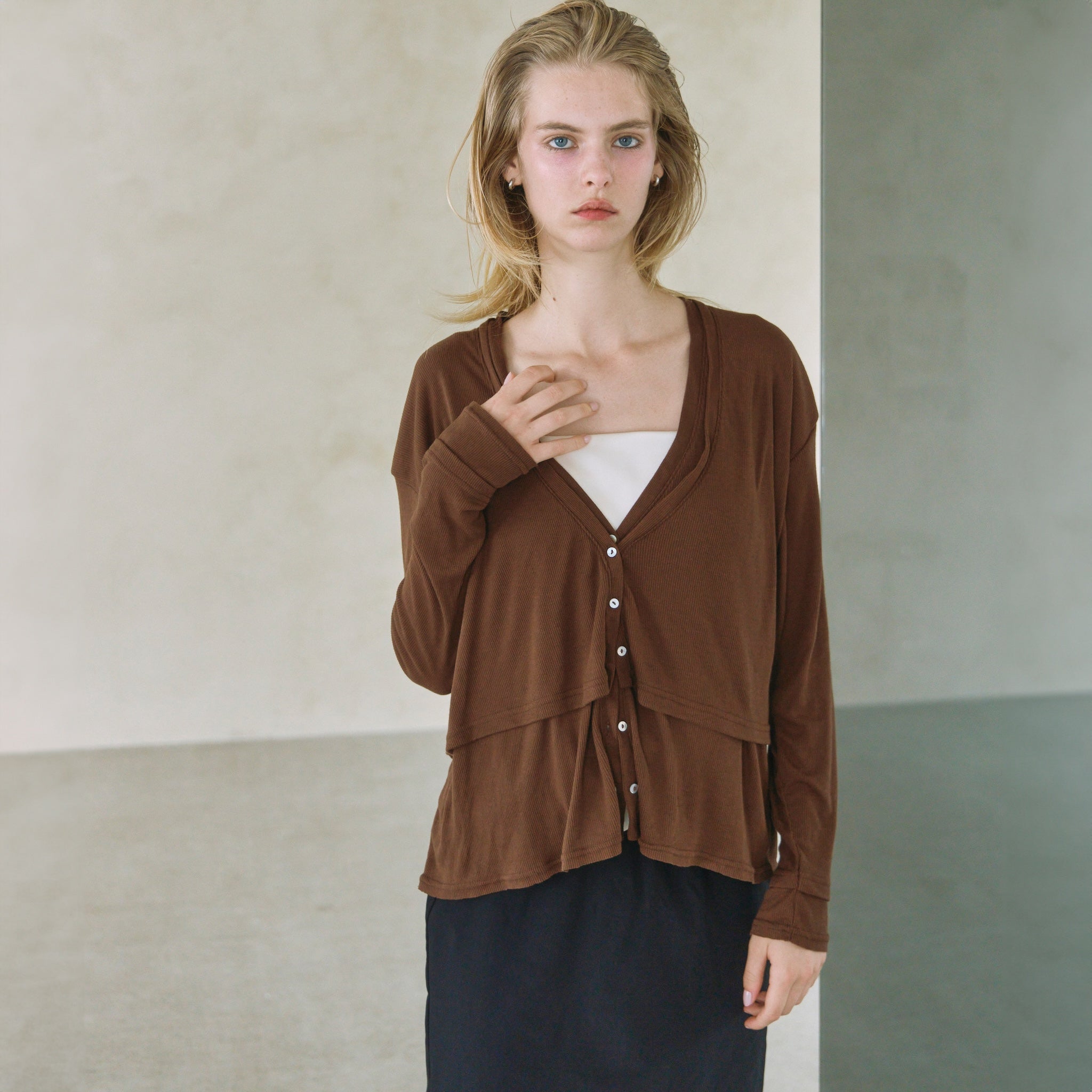 Layered V-cut sheer cardigan
