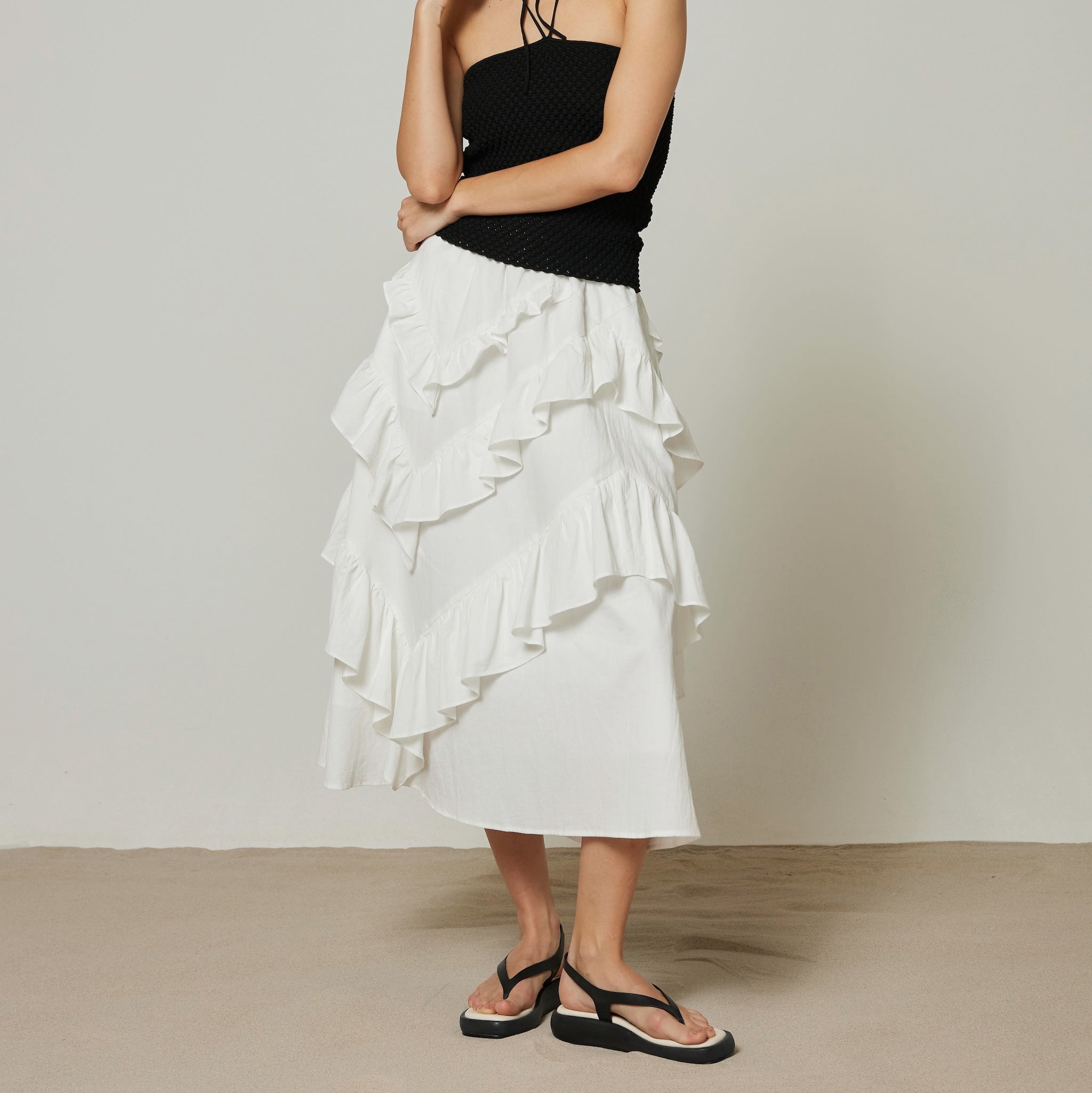 Cotton Washアシンメトリーフリルスカート