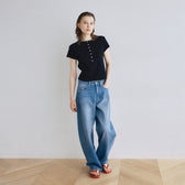 Vintage-like honeycomb henley top