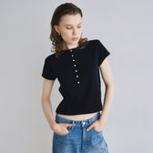 Vintage-like honeycomb henley top