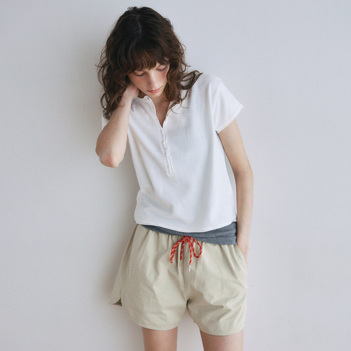 Vintage-like honeycomb henley top
