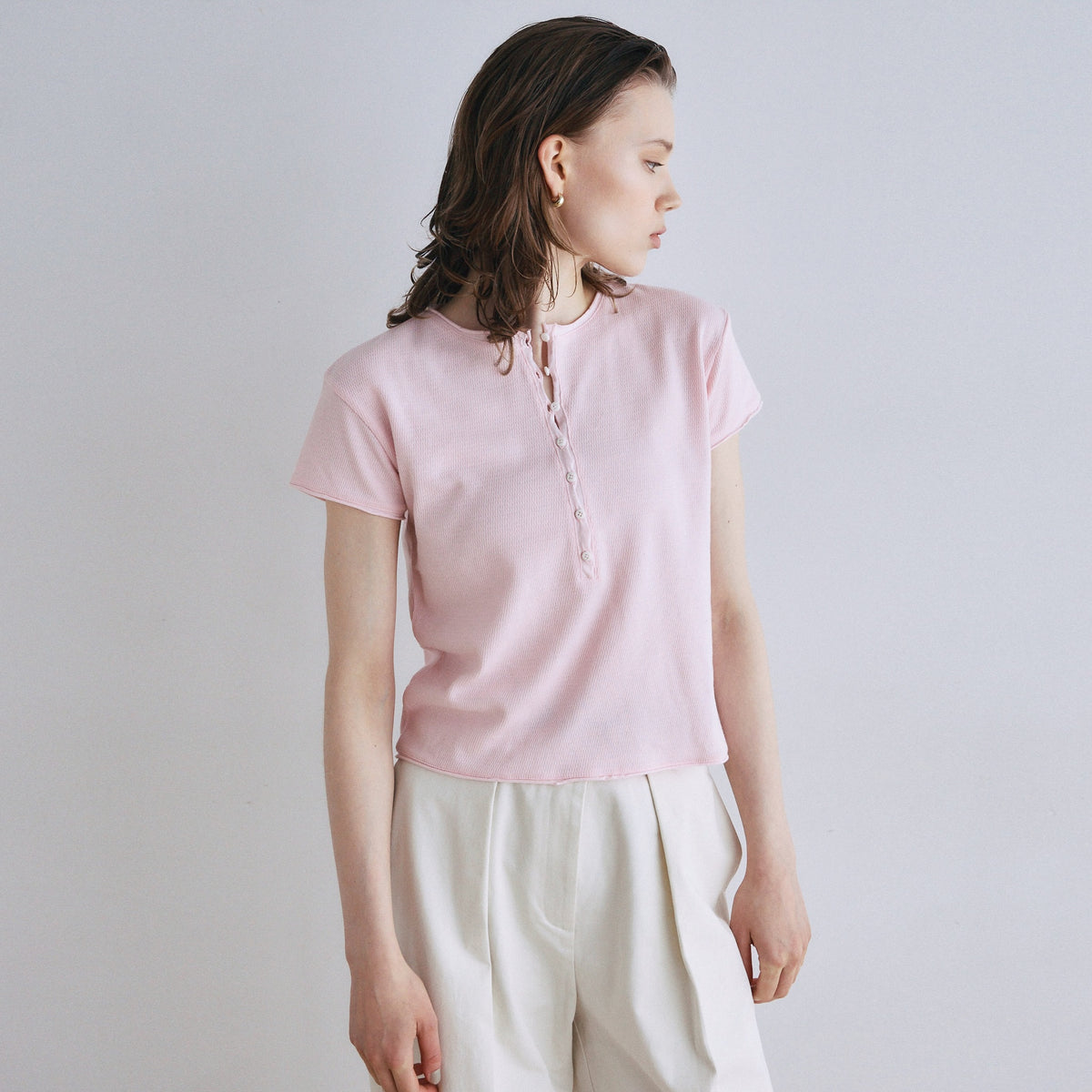 Vintage-like honeycomb henley top