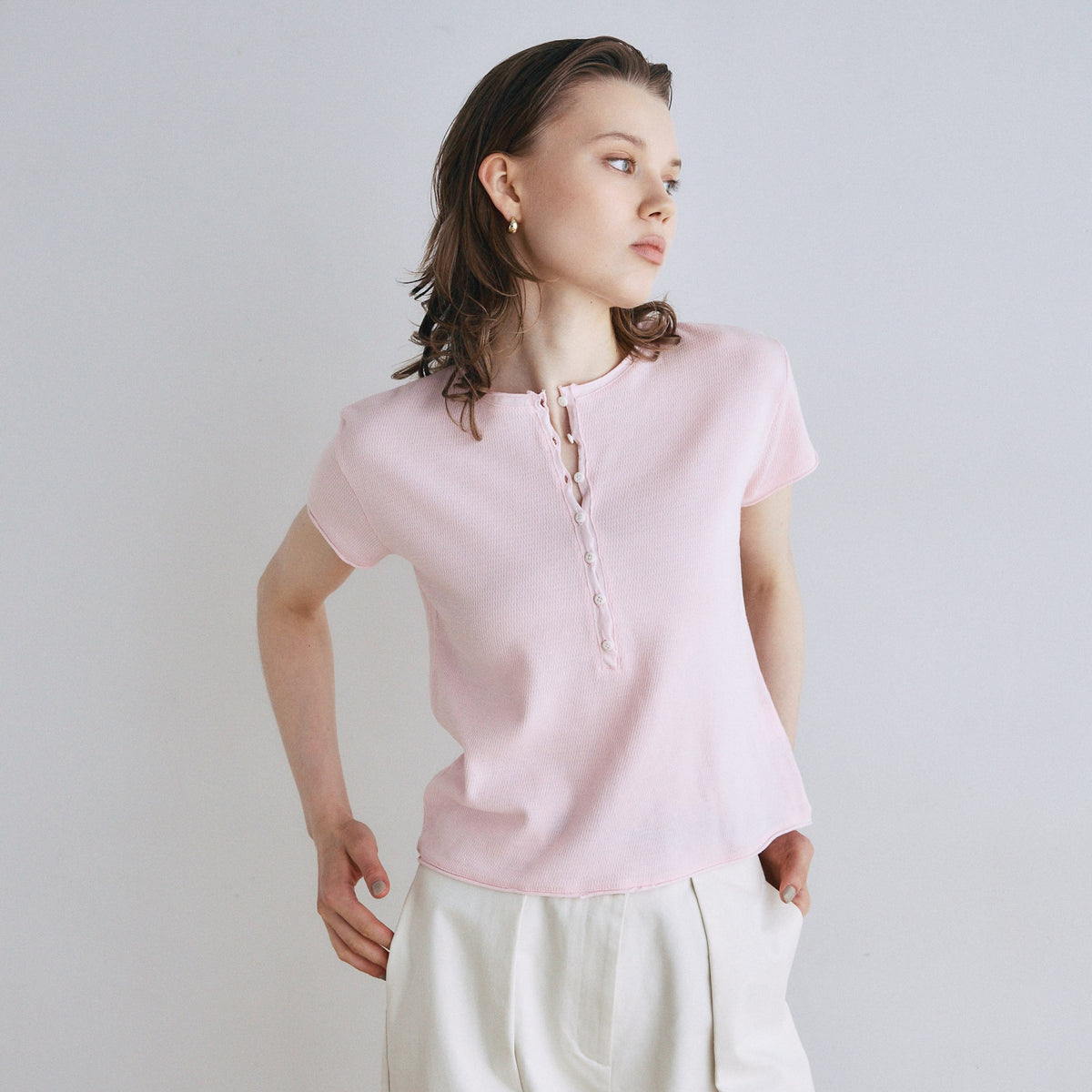 Vintage-like honeycomb henley top