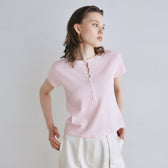 Vintage-like honeycomb henley top