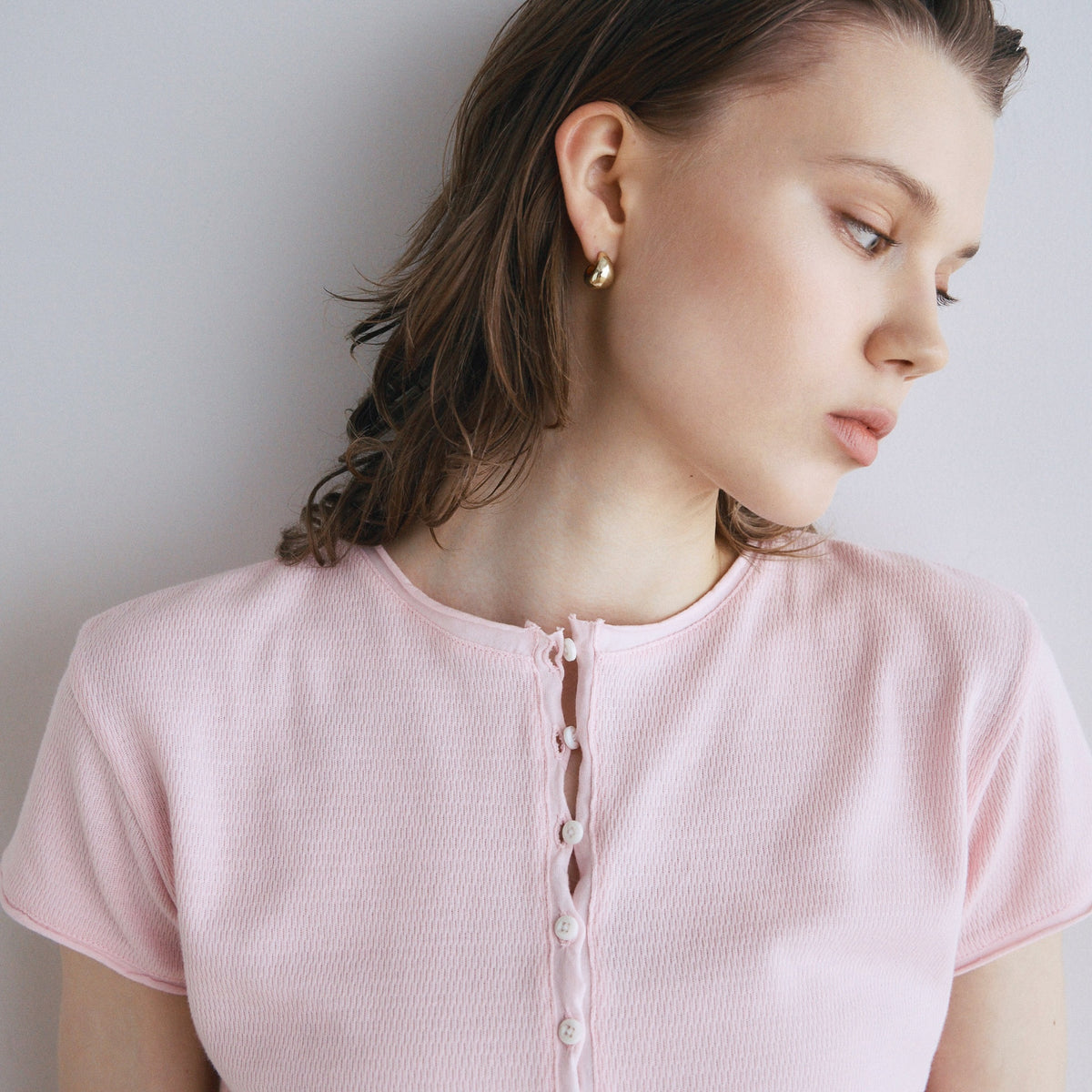 Vintage-like honeycomb henley top
