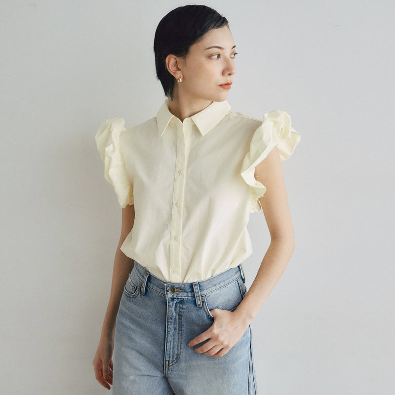 Frill Sleeveラウンドヘムシャツ