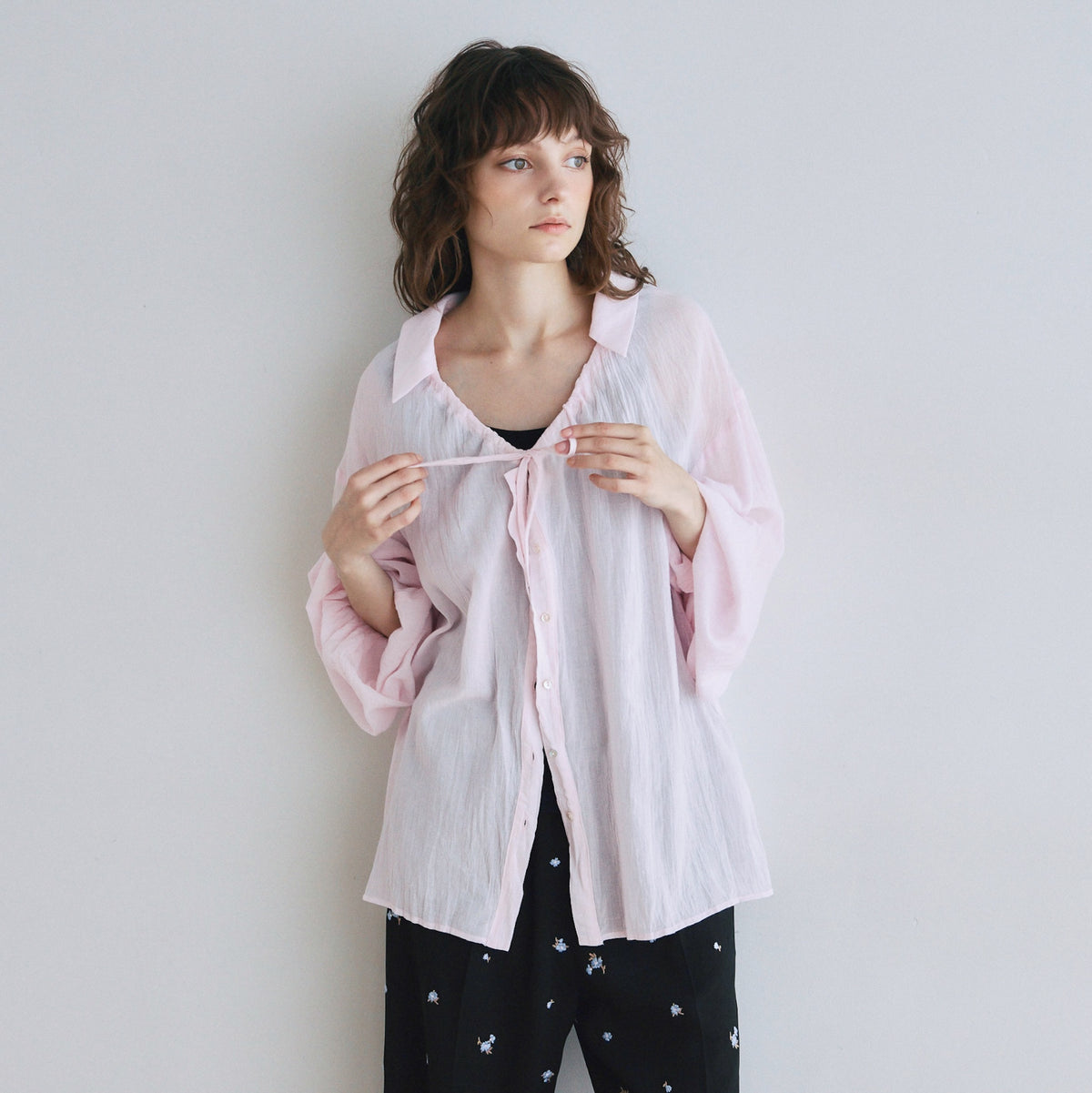 Crinkle Finish Ribbon Shirt