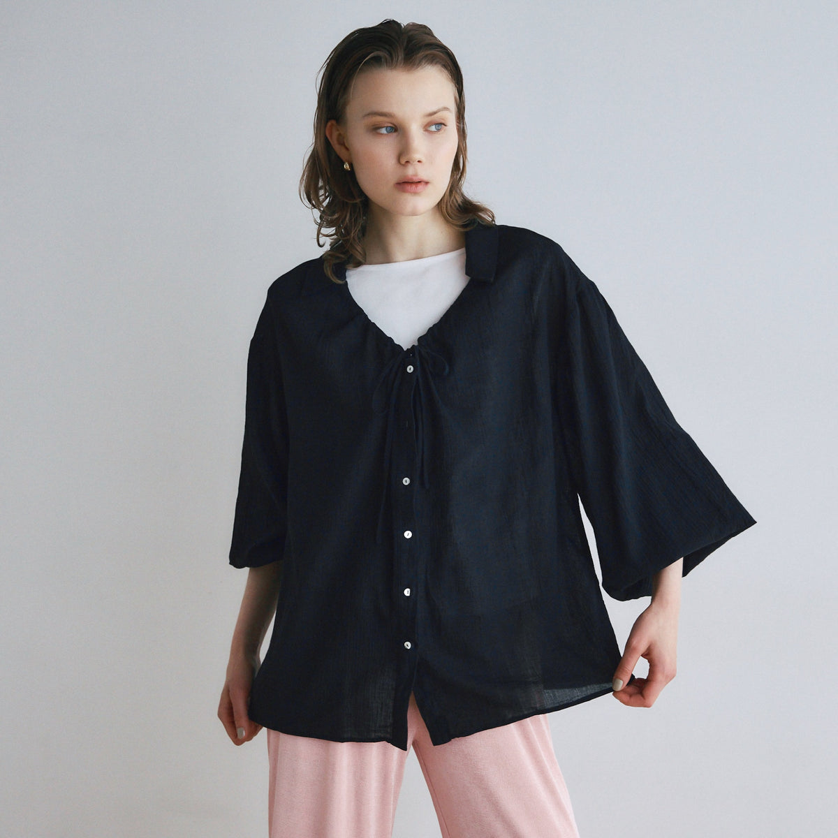Crinkle Finish Ribbon Shirt
